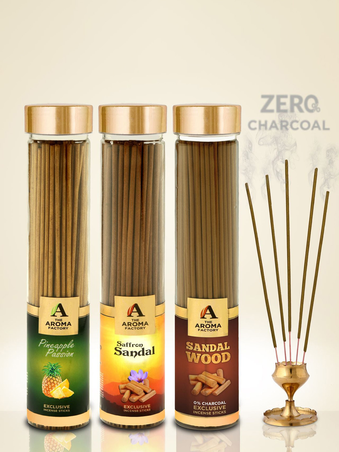 The Aroma Factory Green 3 Pieces Pineapple, Kesar, Sandalwood Incense Sticks Agarbattis