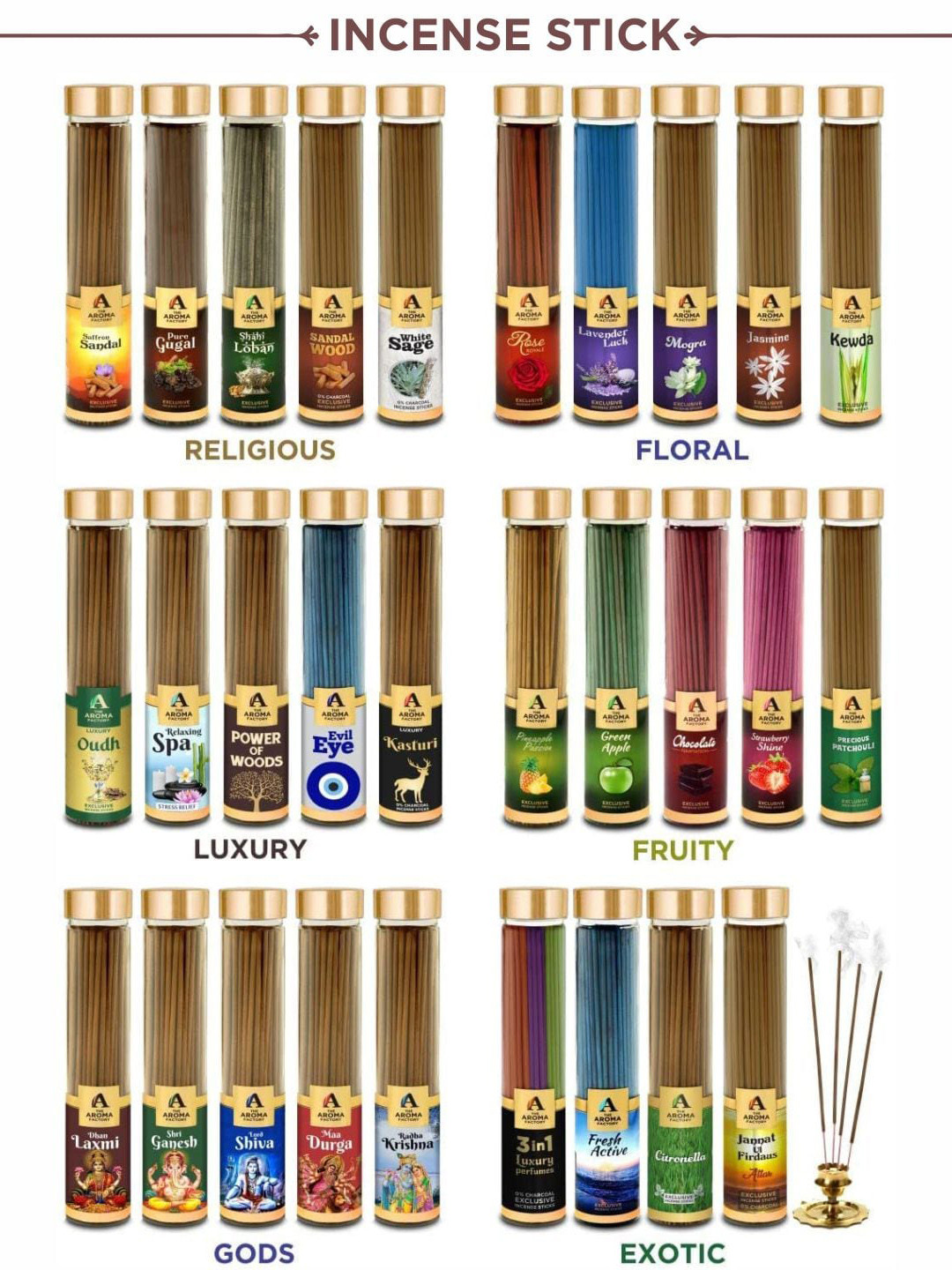 The Aroma Factory Olive Green 3 Pieces Wooden Fragrance Incense Sticks