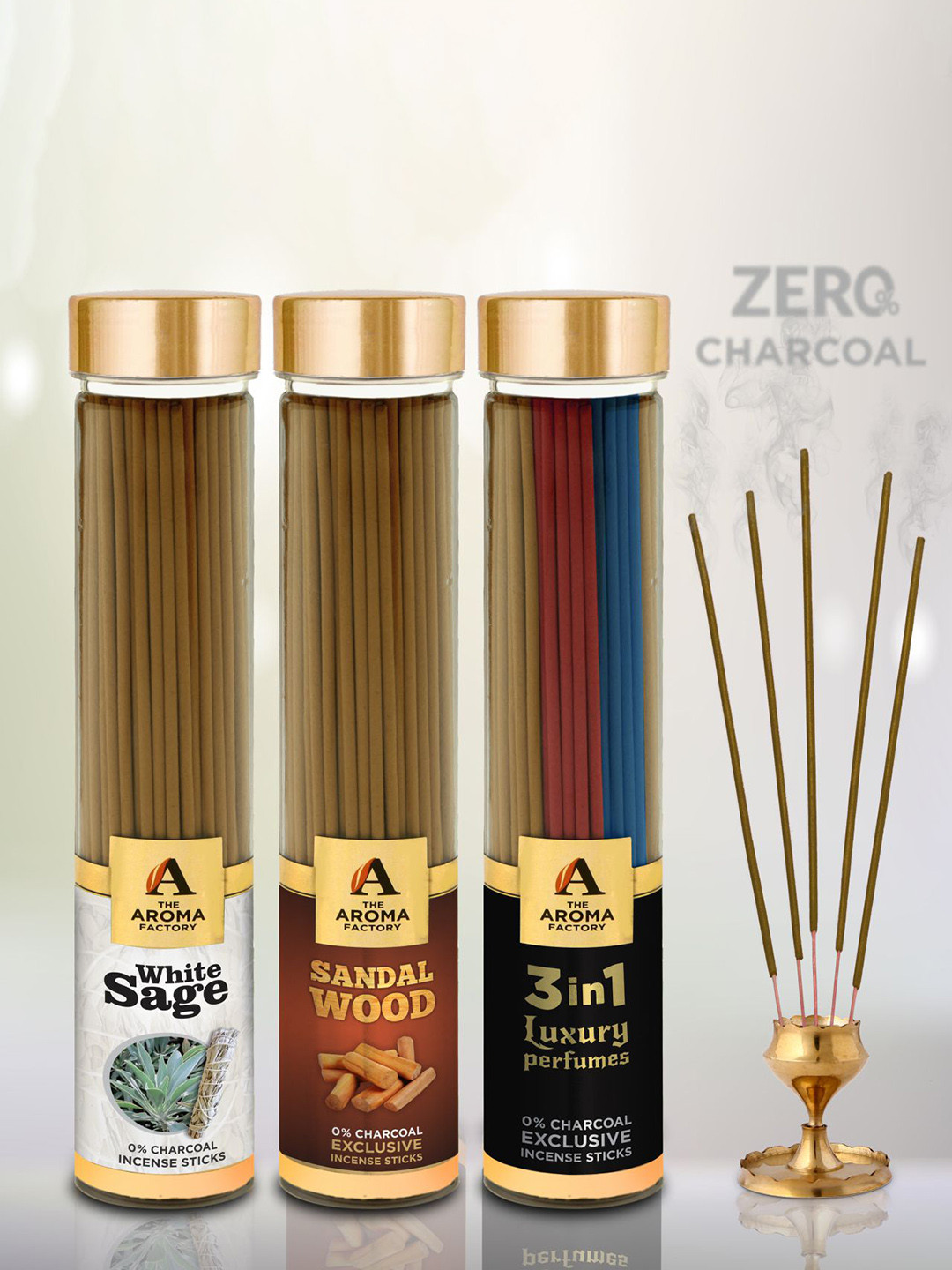 The Aroma Factory 3 Pieces Brown White Sage Sandalwood & 3 In 1 Fragrance Incense Sticks