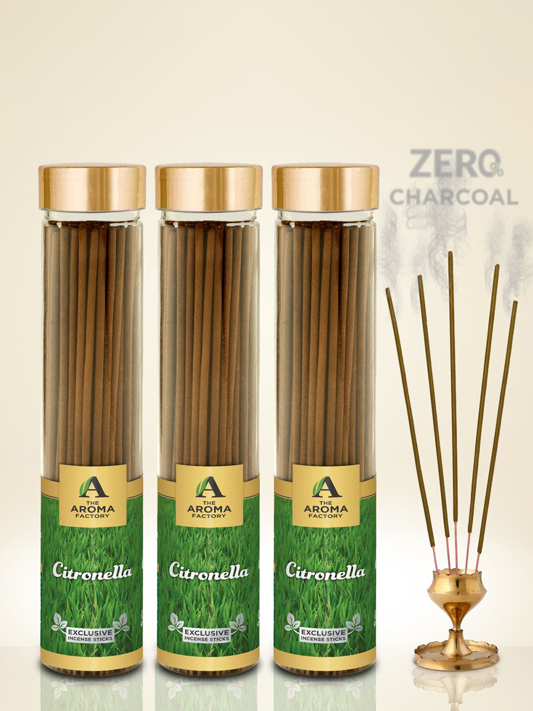 The Aroma Factory Olive Green 3 Pieces Wooden Citronella Fragrance Incense Sticks