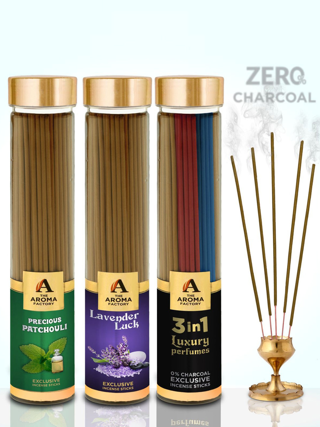 The Aroma Factory Brown 3 Pieces Patchouli Lavender & 3 in 1 Fragrance Incense Sticks