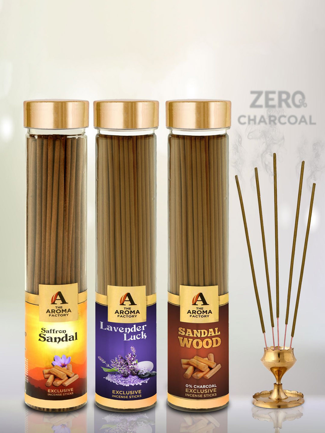 The Aroma Factory Brown 3 Pieces Wooden Incense Sticks - Kesar Chandan-Lavender-Sandalwood