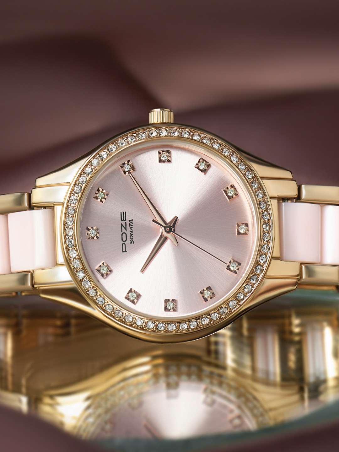 Sonata Poze Women Embellished Dial & Metal Straps Analogue Watch SP80054KD01W