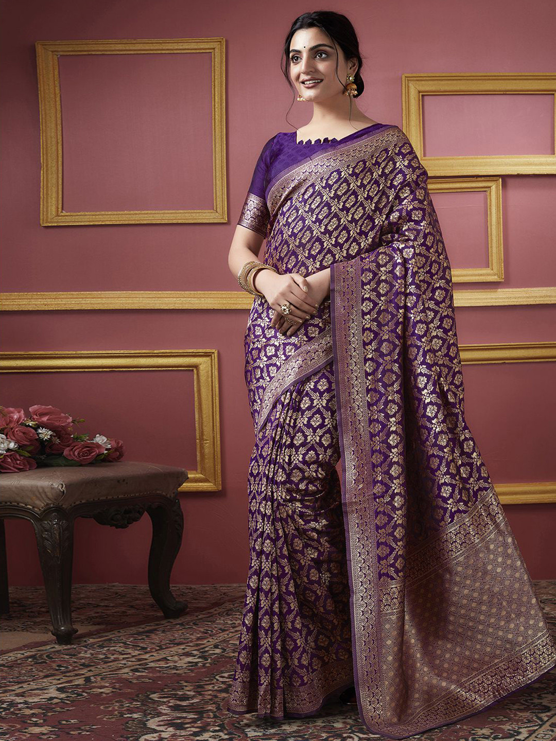 KALINI Floral Woven Design Zari Art Silk Banarasi Saree