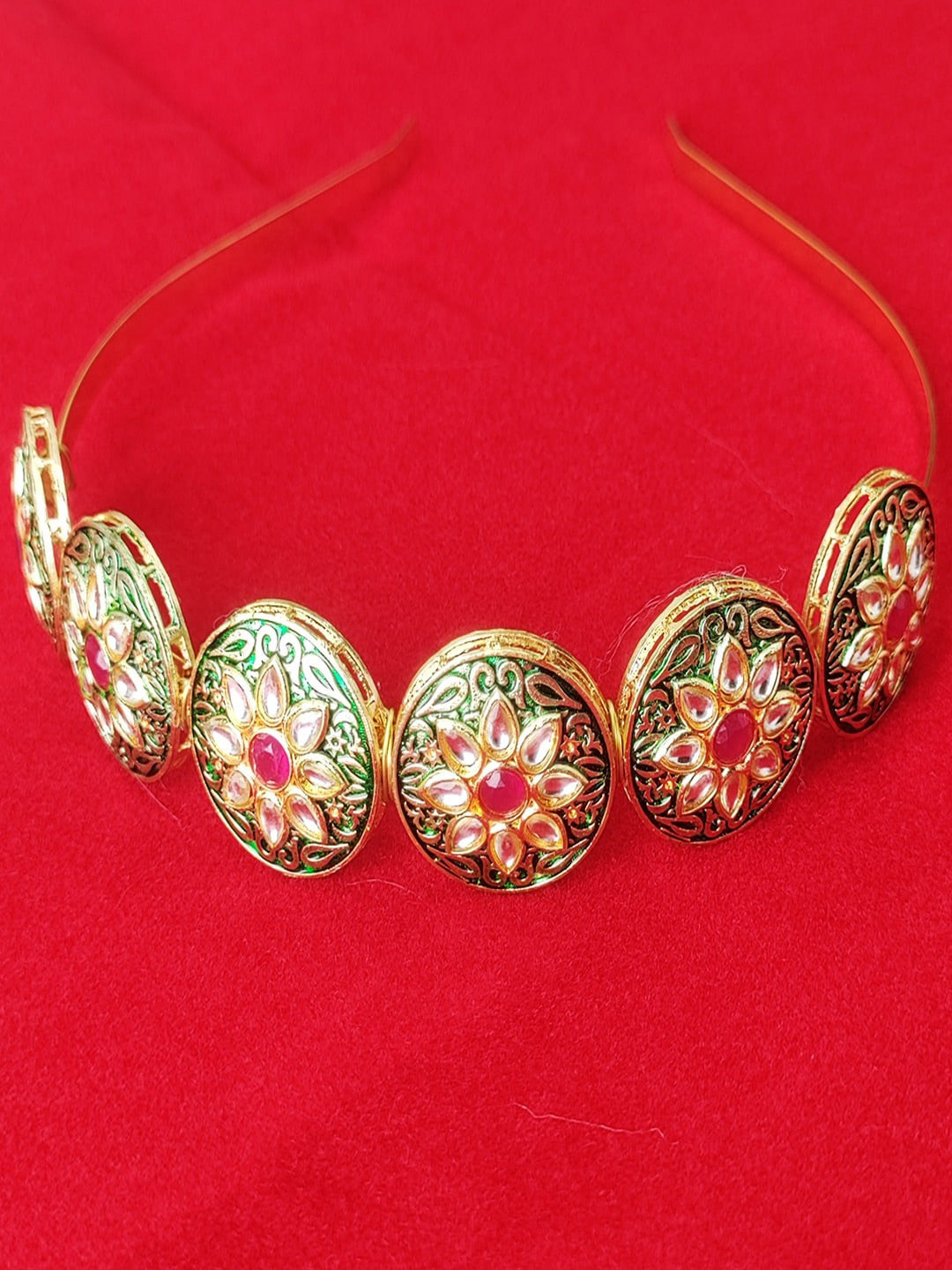 UNIVERSITY TRENDZ Gold-Plated Kundan Studded Sheeshphool Head Jewellery