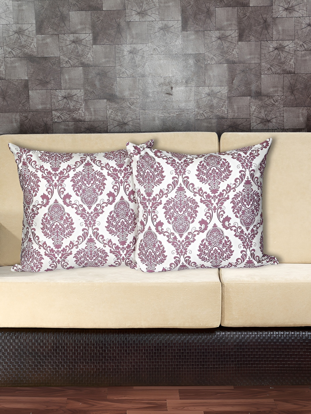 Texstylers Printed Mauve Ethnic Motifs Cotton Reversible 2 Pcs Cushion Covers -16x16In
