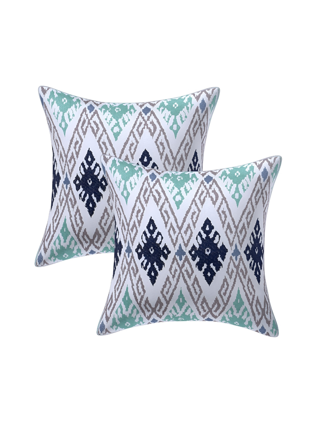 Texstylers Blue Geometric Cotton Lightweight 2 Square Cushion Covers -16x16In