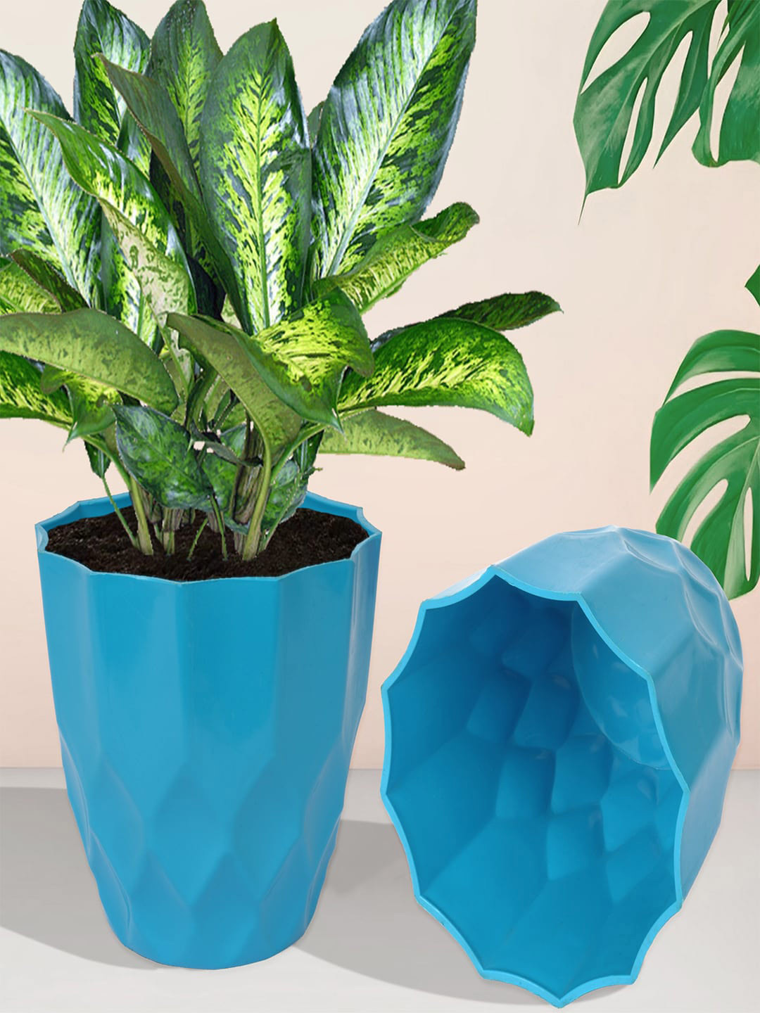 Kuber Industries White & Blue 4 Pieces Indoor Planters