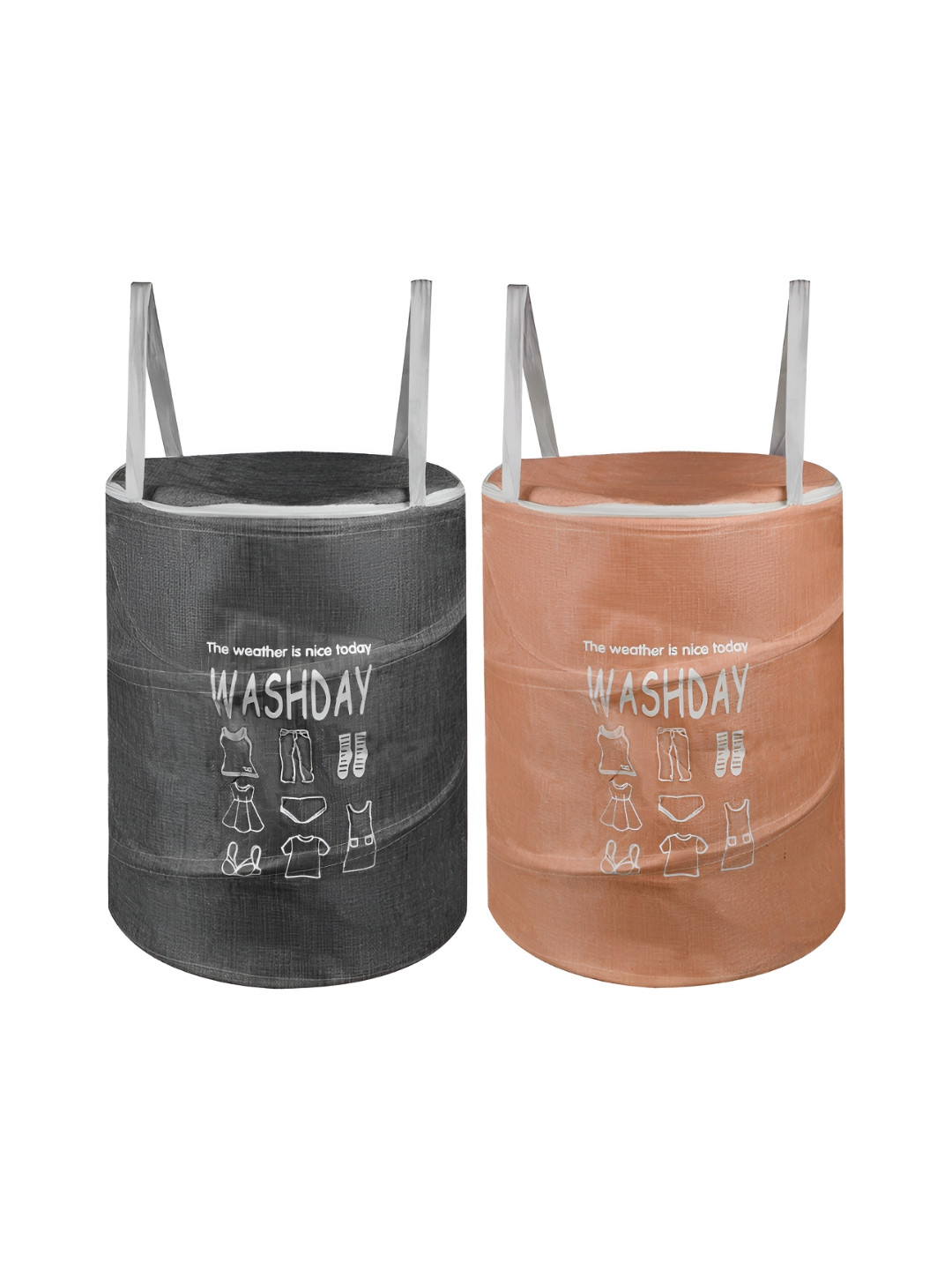 Kuber Industries Pecah & Grey 2 Pcs Printed Jute Foldable Laundry Bag
