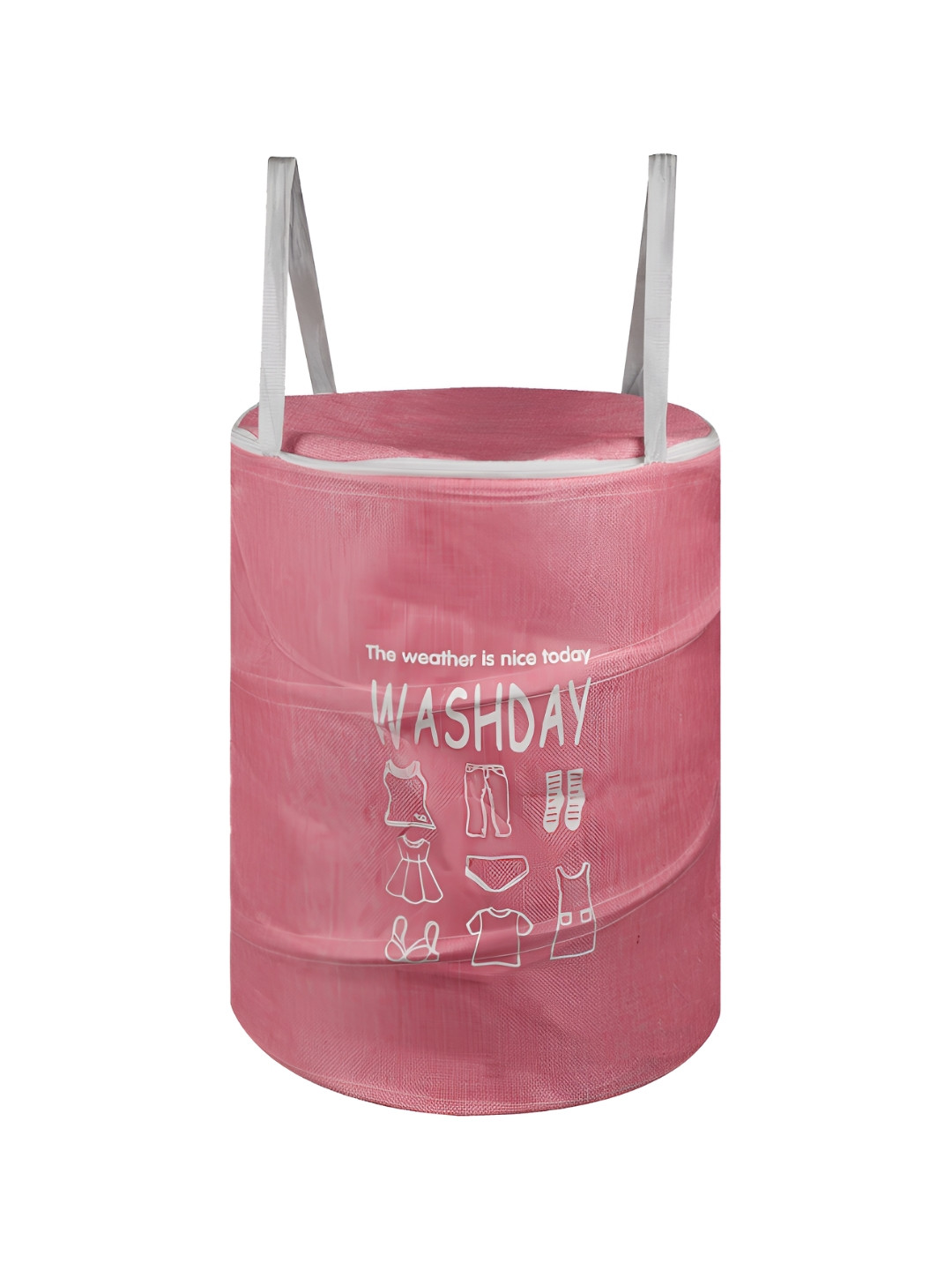 Kuber Industries Pink Printed Jute Foldable Laundry Basket