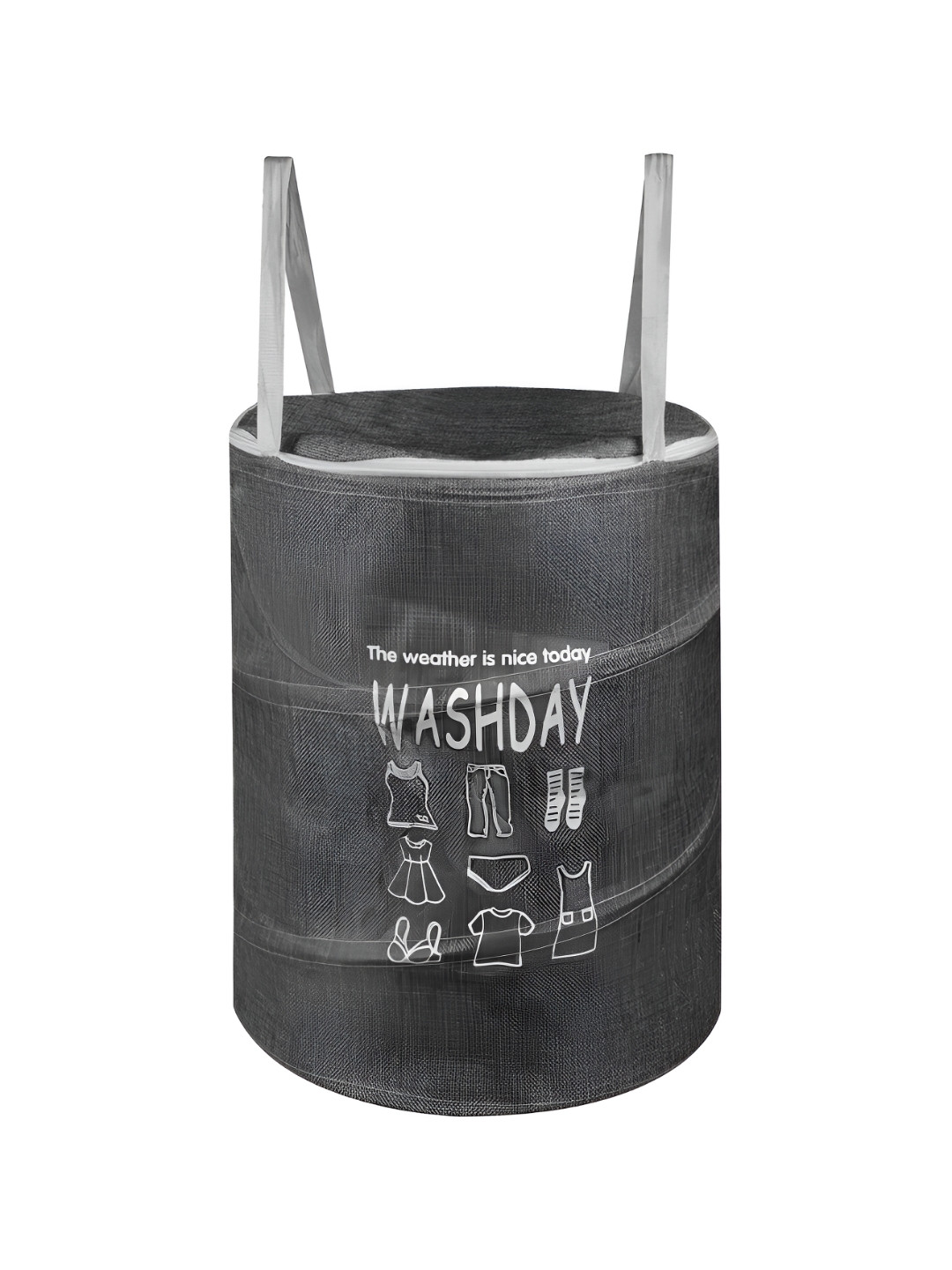 Kuber Industries Grey Round Jute Foldable Laundry Bag