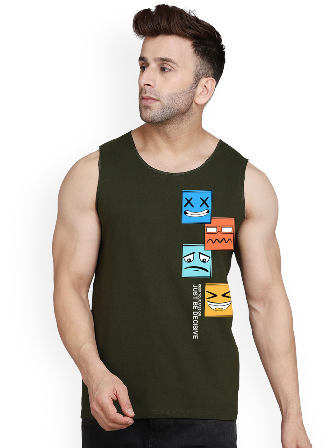 SLOWLORIS Printed Antimicrobial Bio-Wash Super Combed Cotton Gym Vest