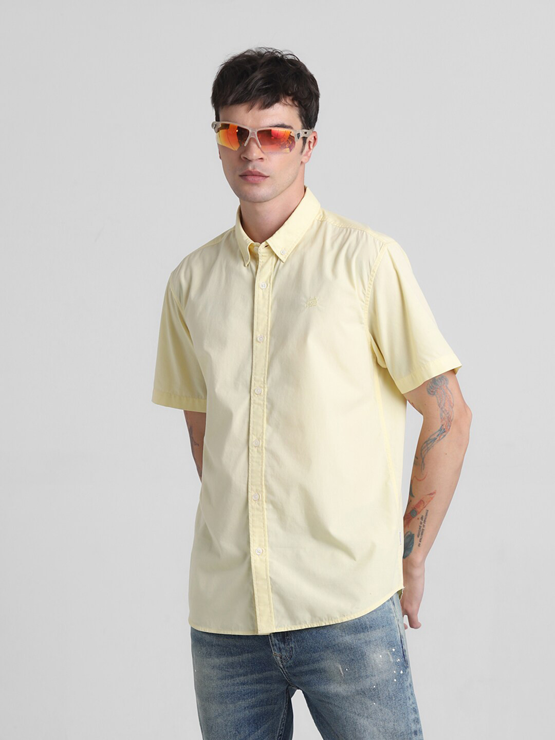 Jack & Jones Button Down Collar Short Sleeve Pure Cotton Casual Shirt
