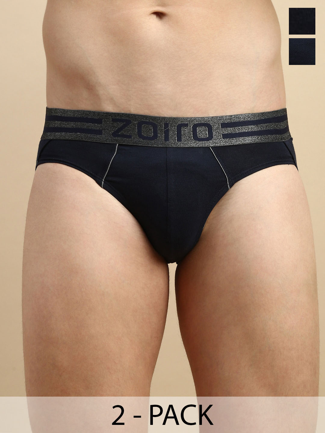 Zoiro Pack Of 2 Super Combed Cotton Basic Briefs ZO-BRI-Sports 513-BLK-BLK-S-2PC
