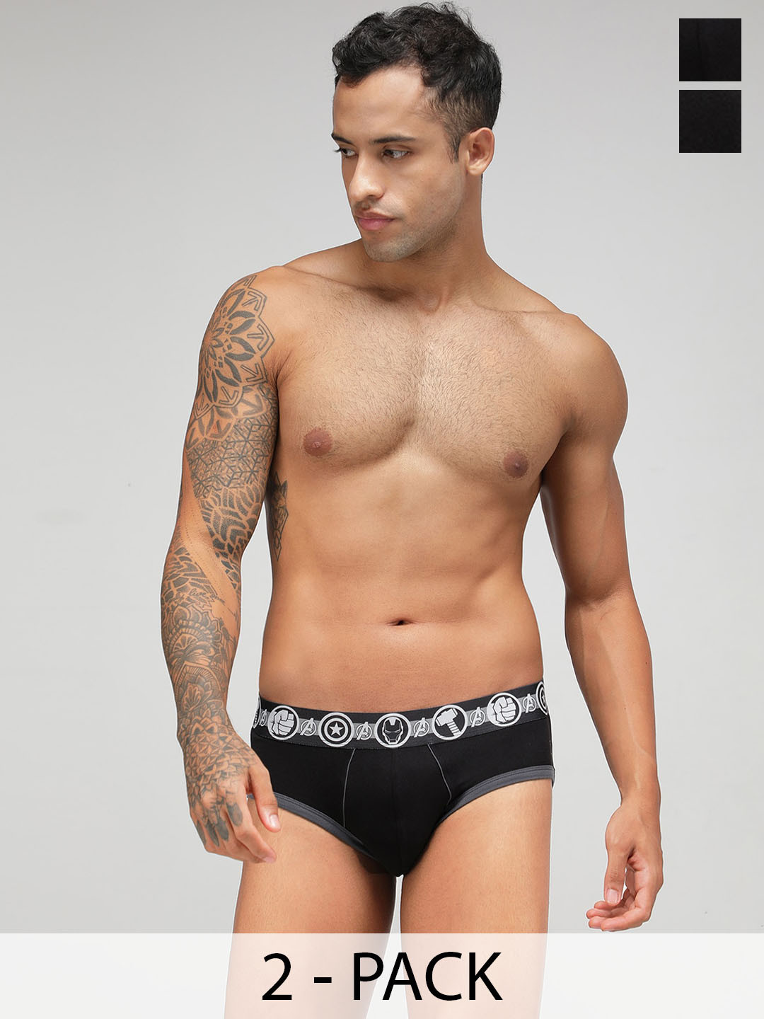 Zoiro Pack Of 2 Marvel Character Cotton Basic Briefs ZO-BRI-M01-BLK-BLK-S-2PC