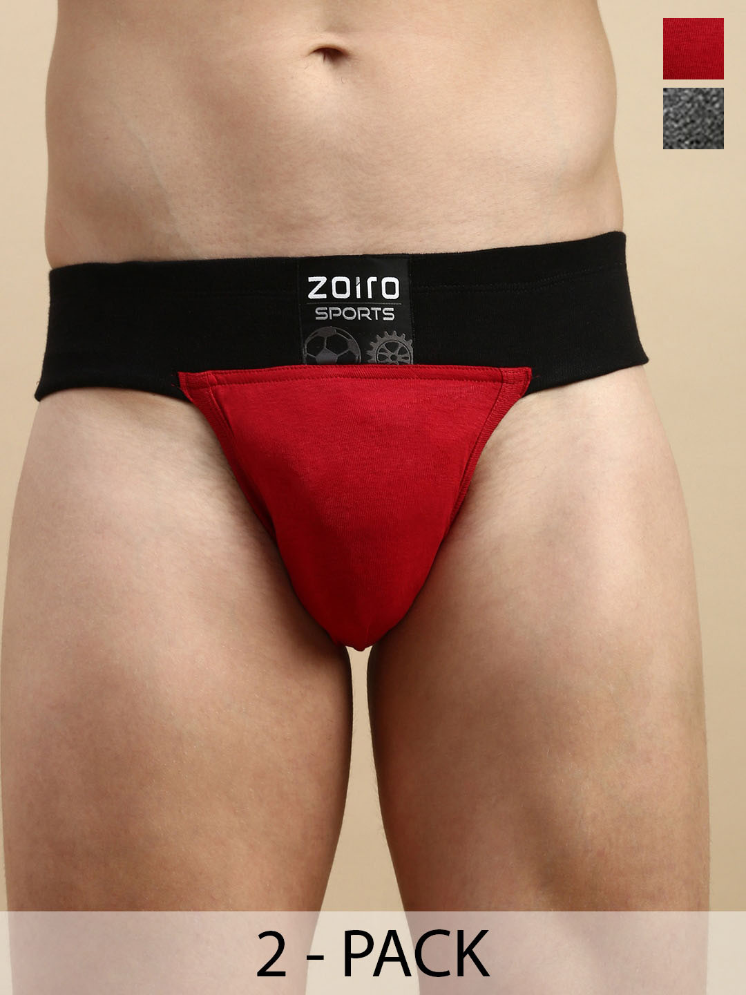 Zoiro Pack Of 2 Aniti Odor Anti Microbial Cotton Briefs ZO-BRI-GYMSUP514-GJ-CRED-S-2PC