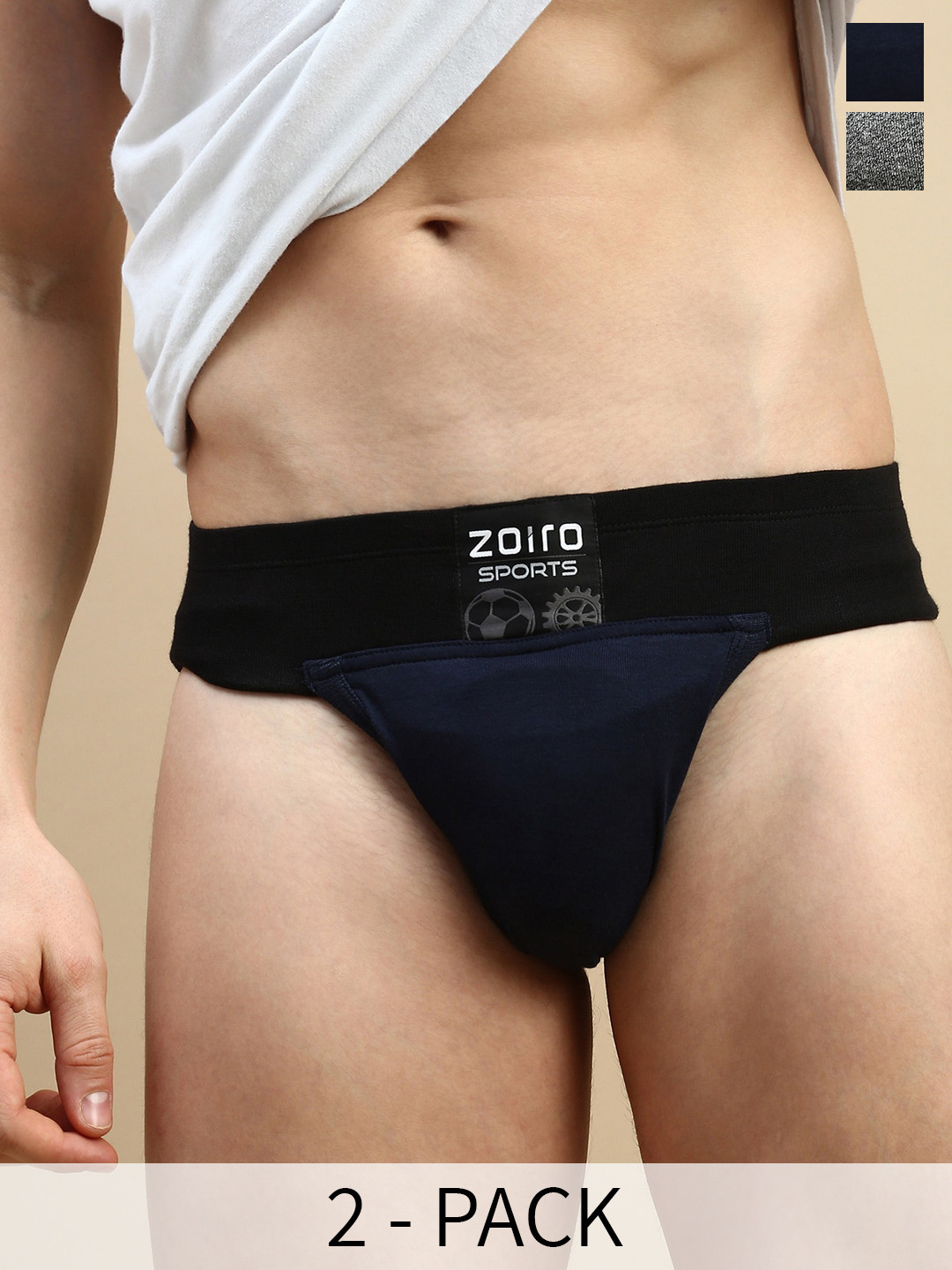 Zoiro Pack Of 2 Anti-Odour & Dry Patch Basic Briefs ZO-BRI-GYMSUP514-NVY-GJ-S-2PC