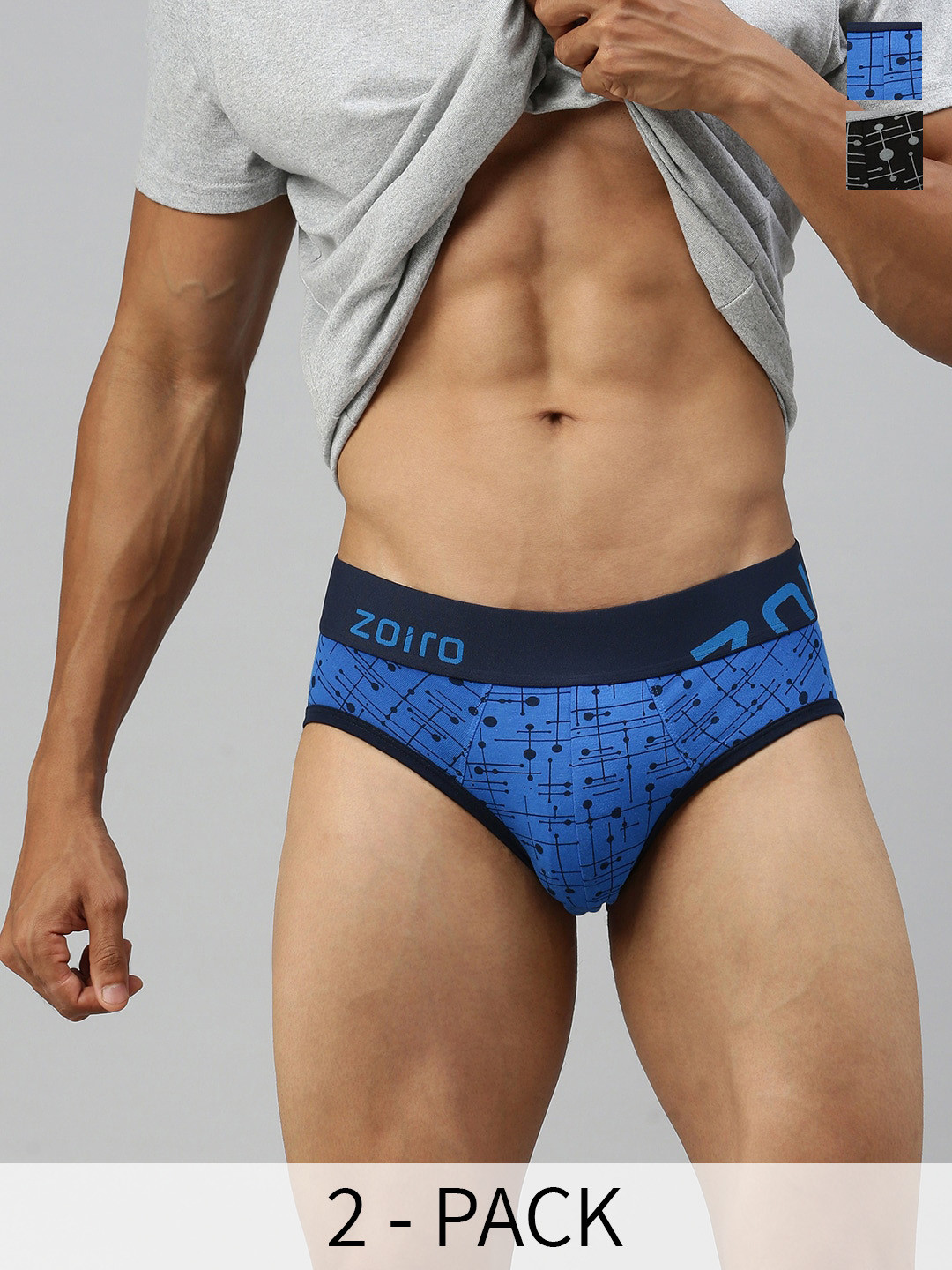 Zoiro Pack Of 2 Geometric Printed Basic Briefs ZO-BRI-LO1521-BLDA-BLGR-S-2PC