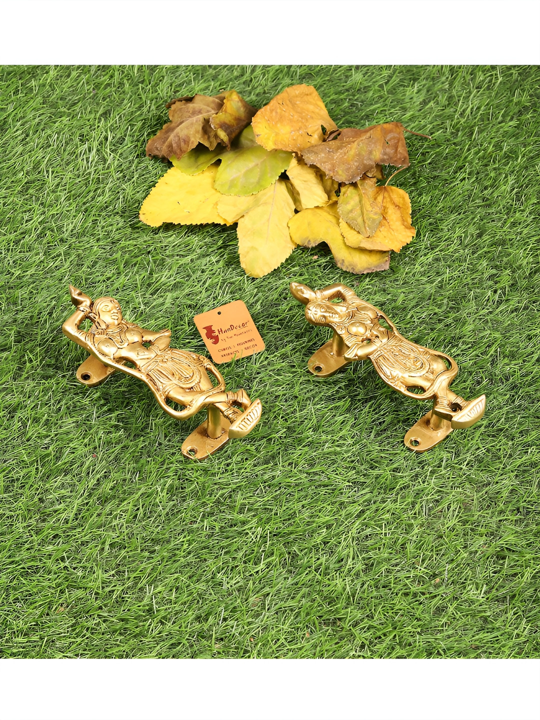 Two Moustaches 2-Pcs Yellow Ethnic Dancing Apsara Brass Door Handle