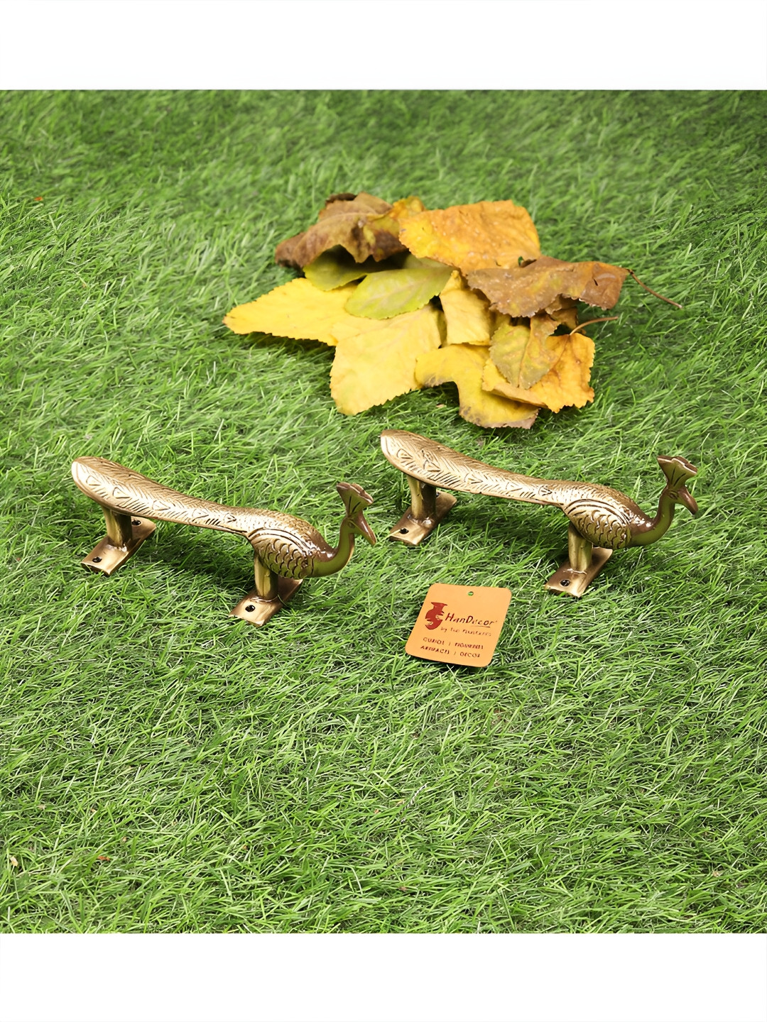 Two Moustaches 2 Pcs Brown Peacock Design Brass Door Handles