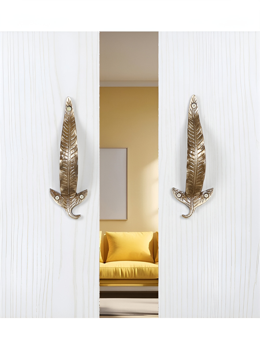 Two Moustaches 2-Pcs Brown Leaf Design Brass Door Handle