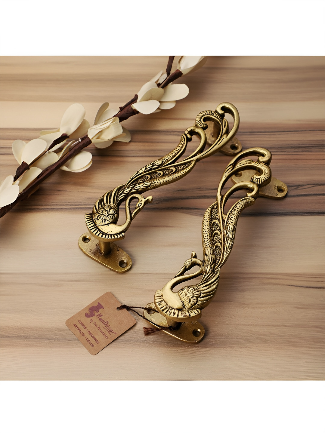 Two Moustaches 2-Pcs Beige Peacock Design Door Handles