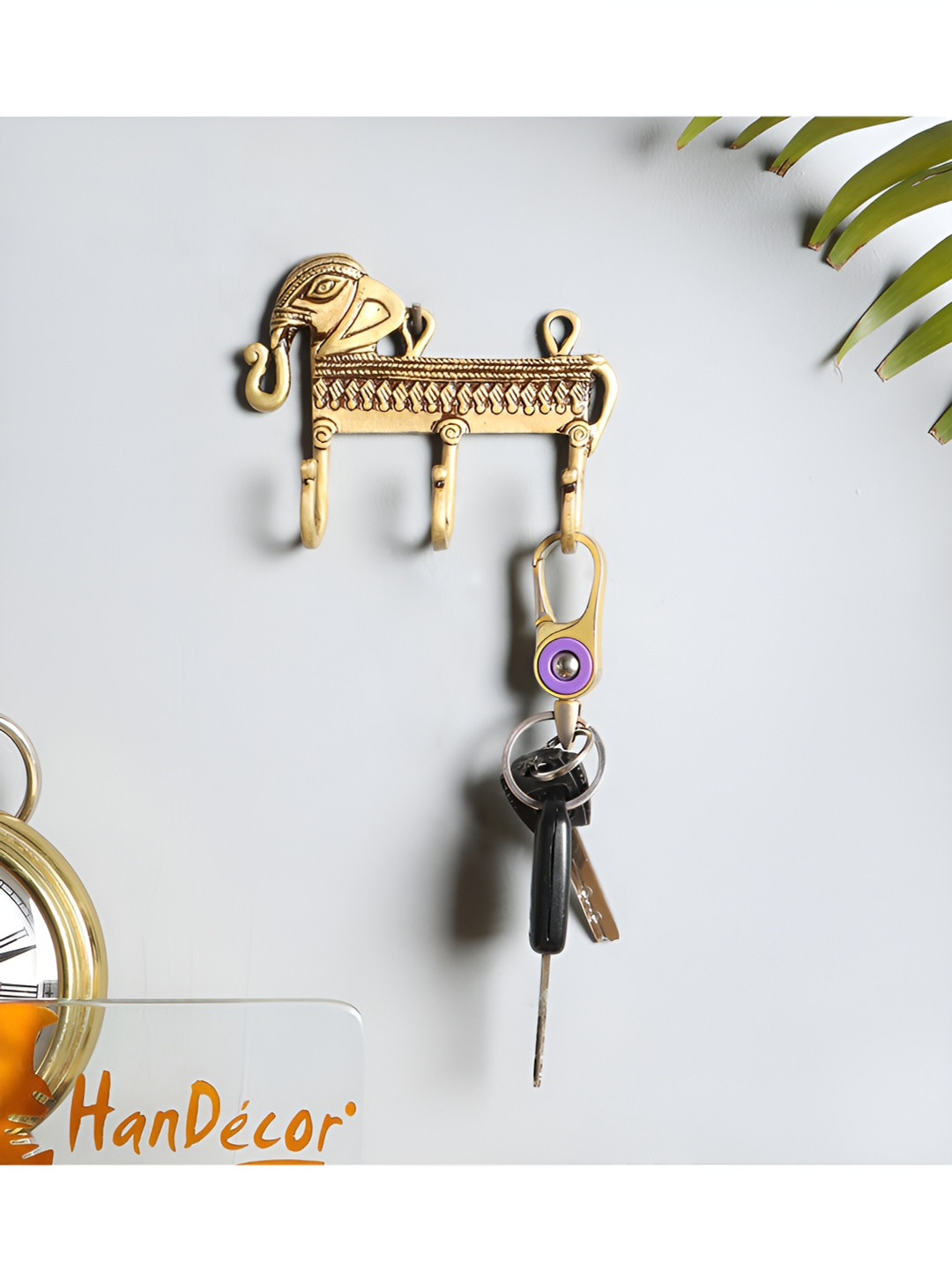 Two Moustaches Gold-Toned Brass Ethnic Elephant Design Key Holder