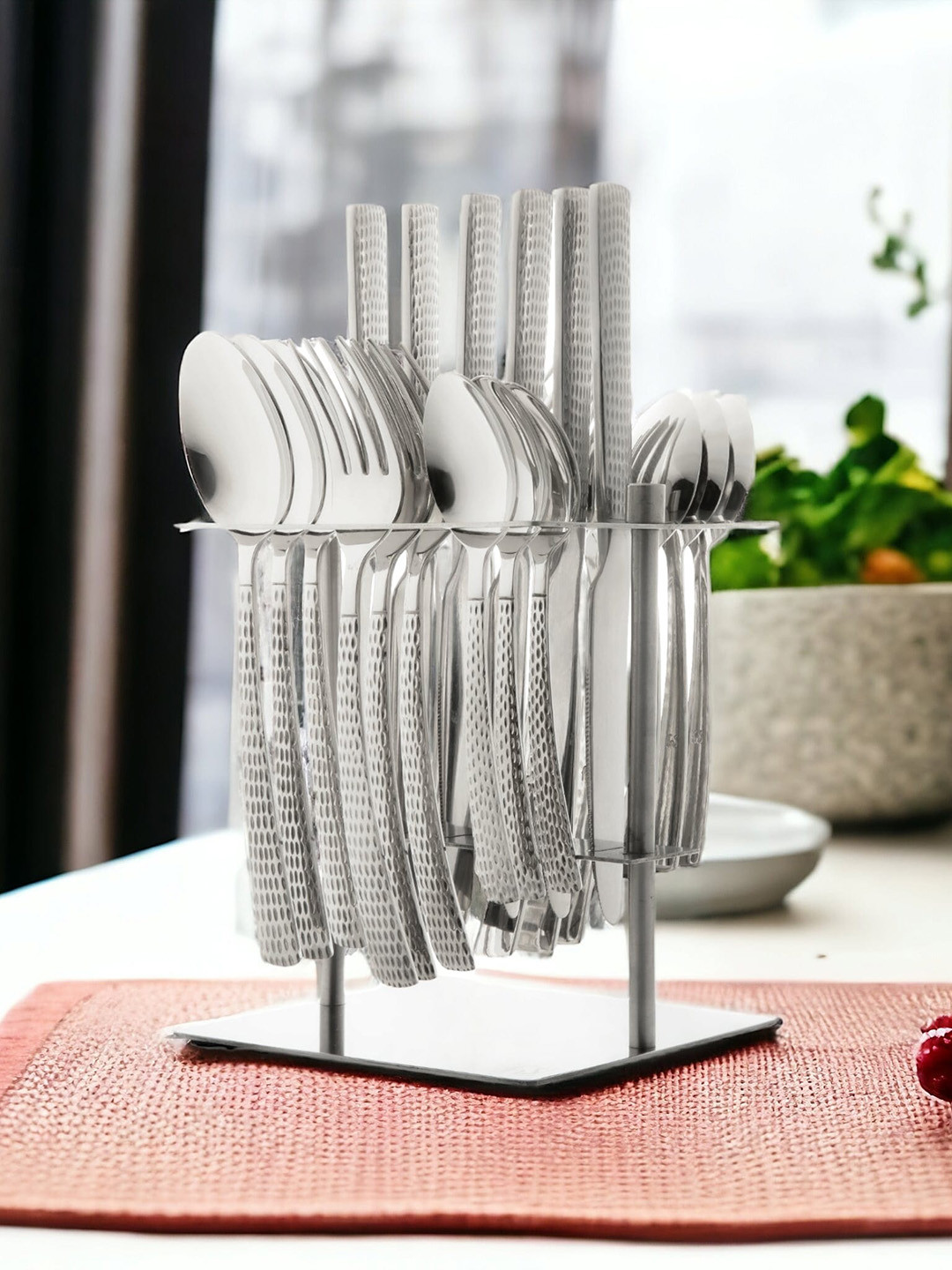 FNS madrid SilverToned 24 Pieces Textured Stainless Steel Cutlery Set