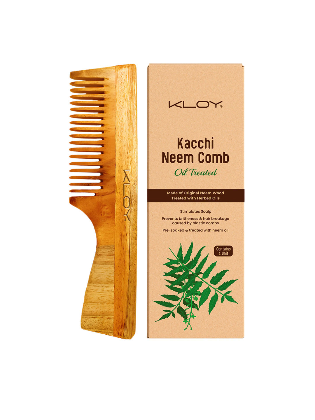 KLOY Oil Treated Kacchi Neem Wide Tooth Comb