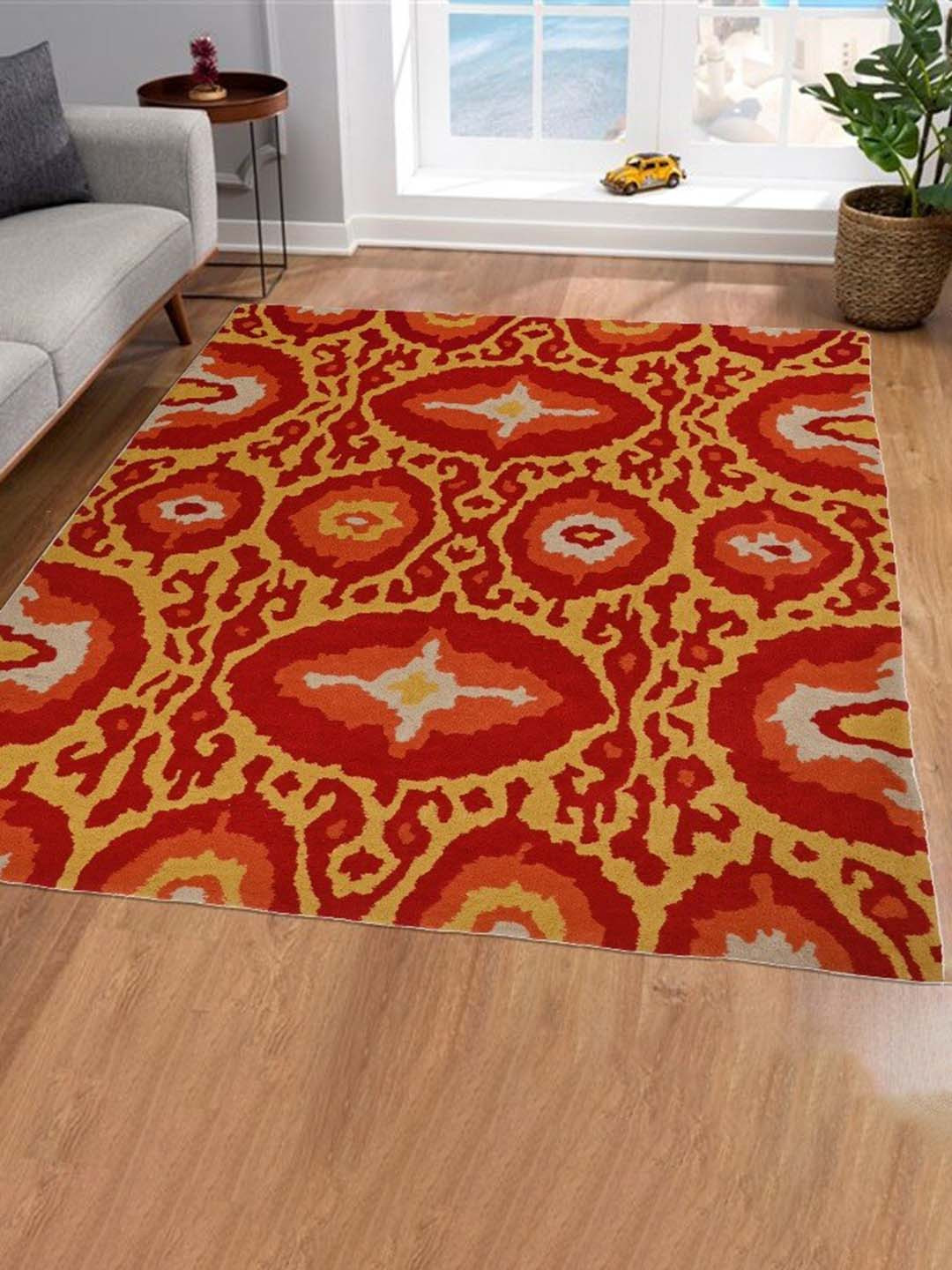 Art Avenue Red & Yellow Abstract Printed Woollen Multi Carpets