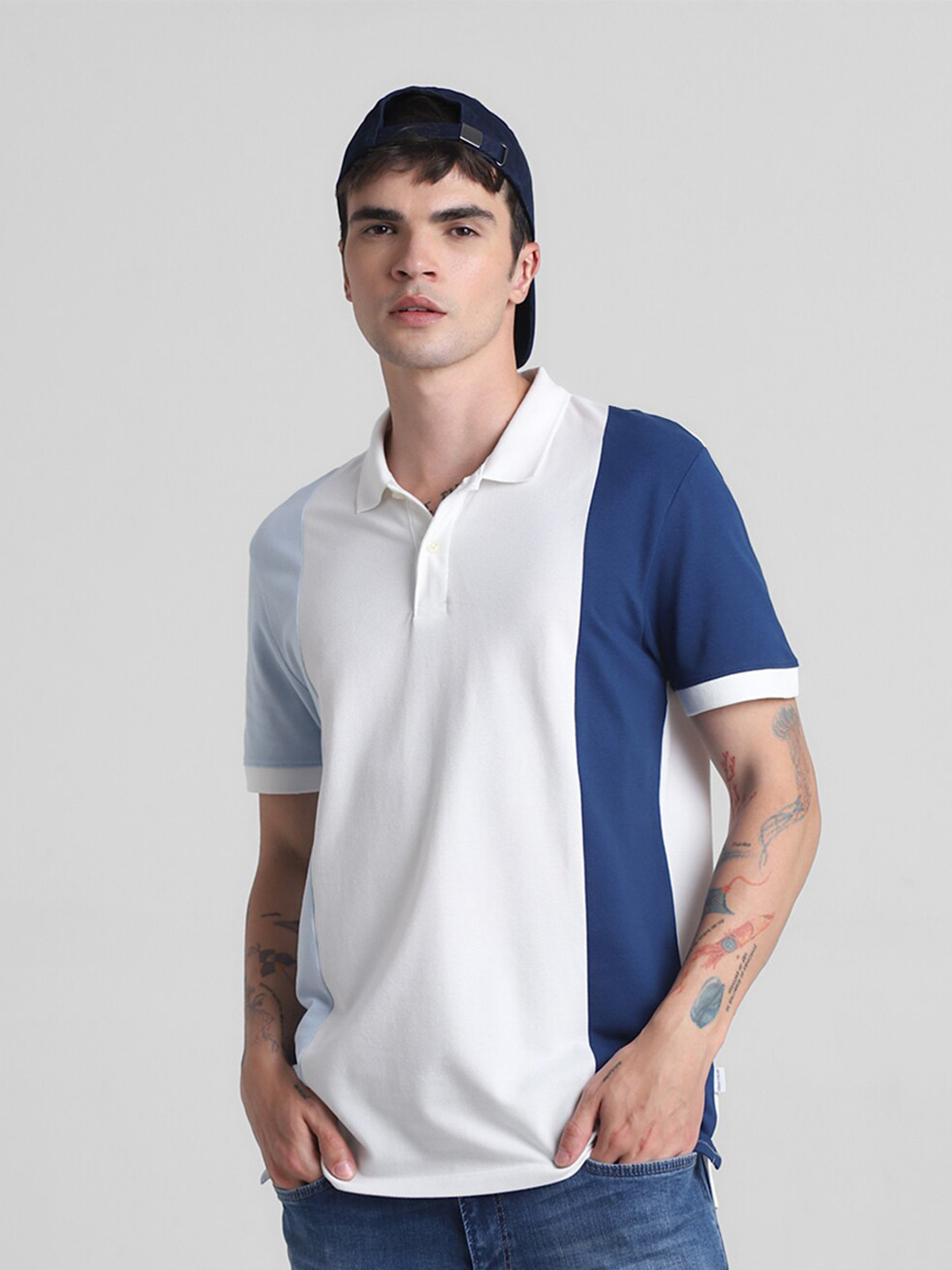 Jack & Jones Colourblocked Polo Collar Pure Cotton Slim Fit T-shirt