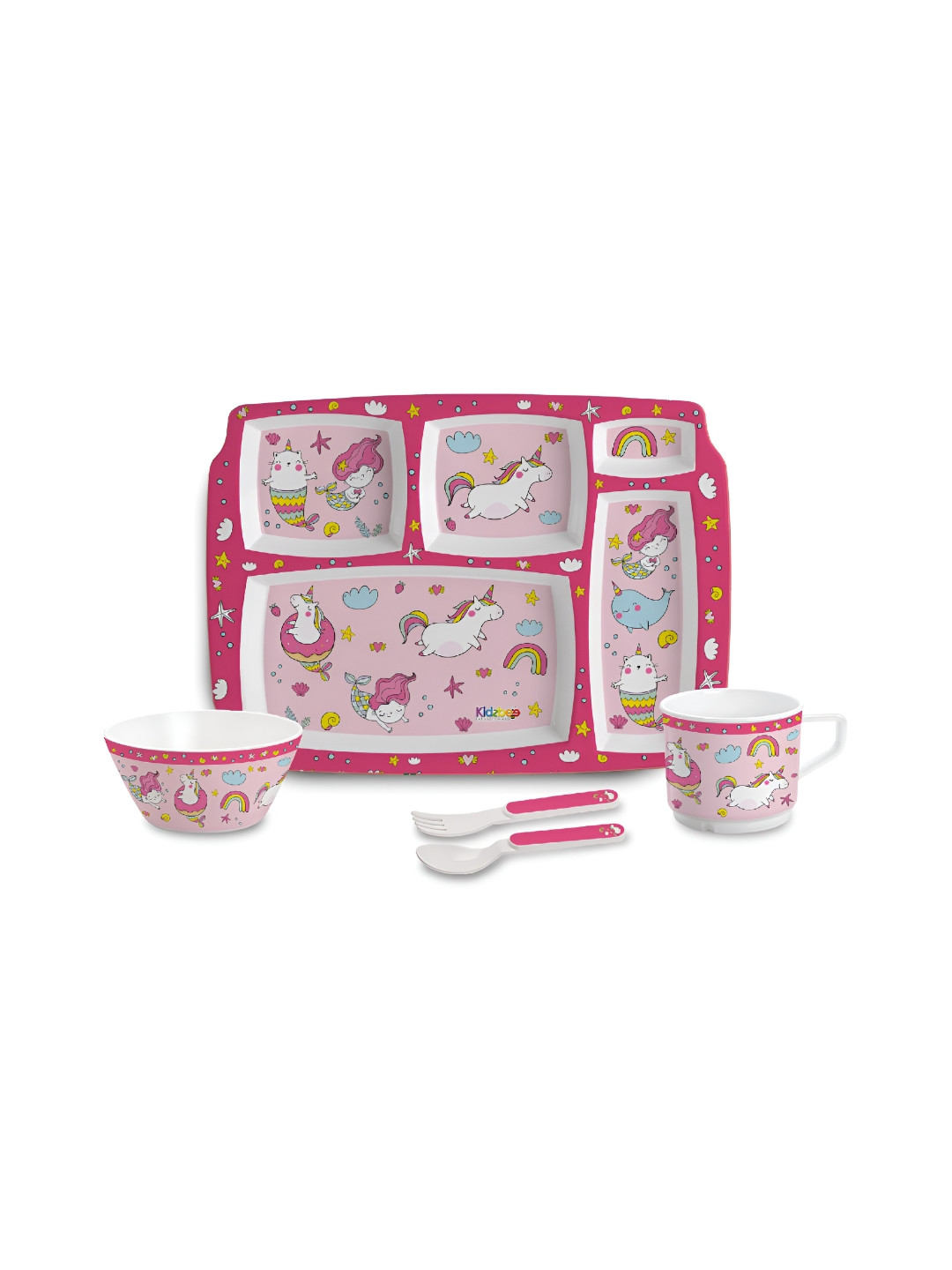 Cello Kidzbee BPA Free Pentameal Pink Graphic Melamine Dishwasher Safe 5 Piece Dinner Set