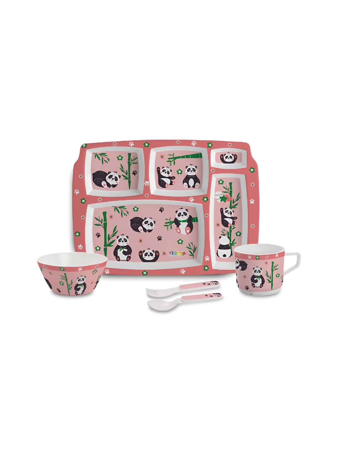 Cello Kidzbee BPA Free Pentameal Bamboo Buddies Pink Cartoon Characters Melamine Dishwasher Safe 5 Piece Dinner Set