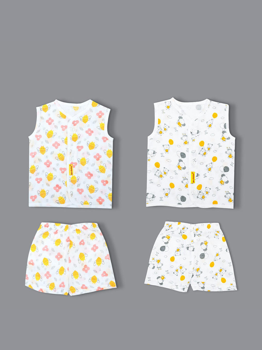 Born Babies Boys Pack Of 2 Printed Organic Cotton Shirt With Shorts