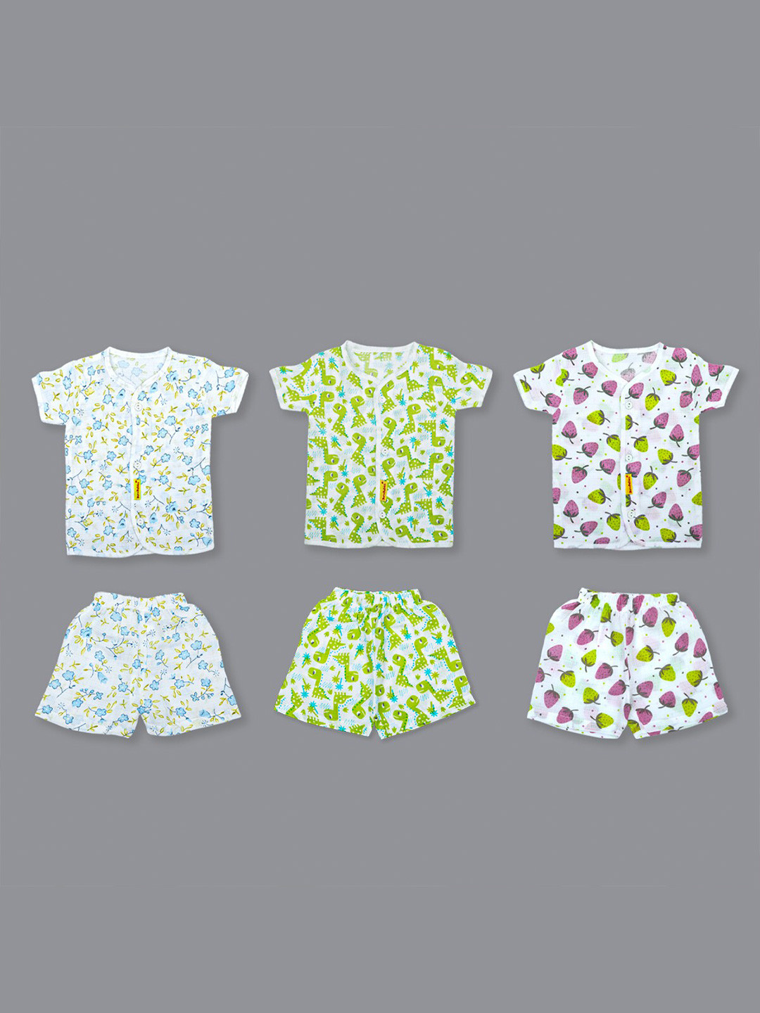 Born Babies Boys Pack Of 3 Printed Organic Cotton Shirt With Shorts