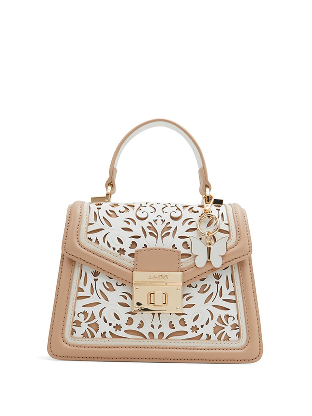 ALDO Floral Structured Handheld Bag with Cut Work