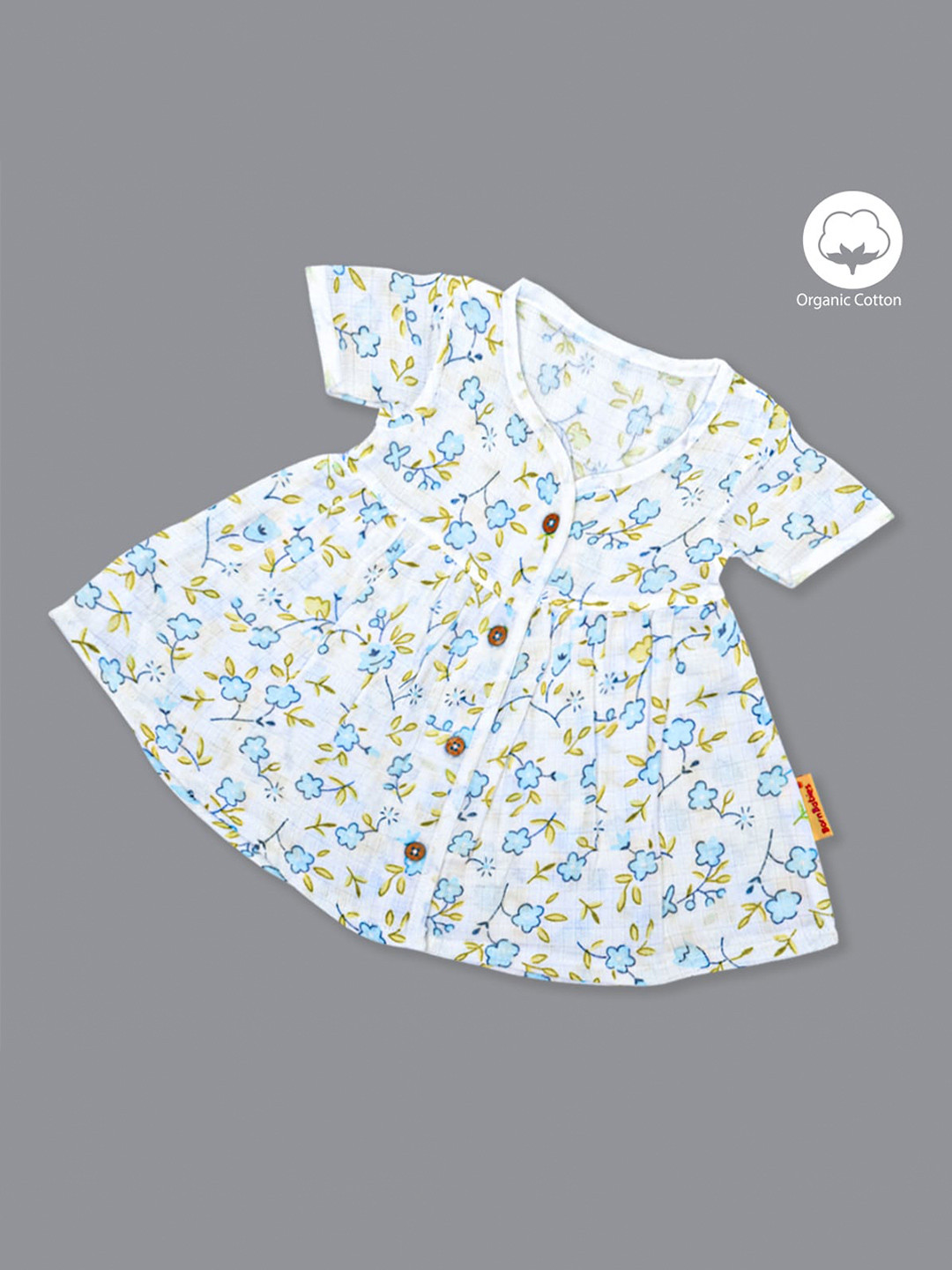 Born Babies Kids Floral Printed Flared Sleeve Organic Cotton Fit & Flare Dress