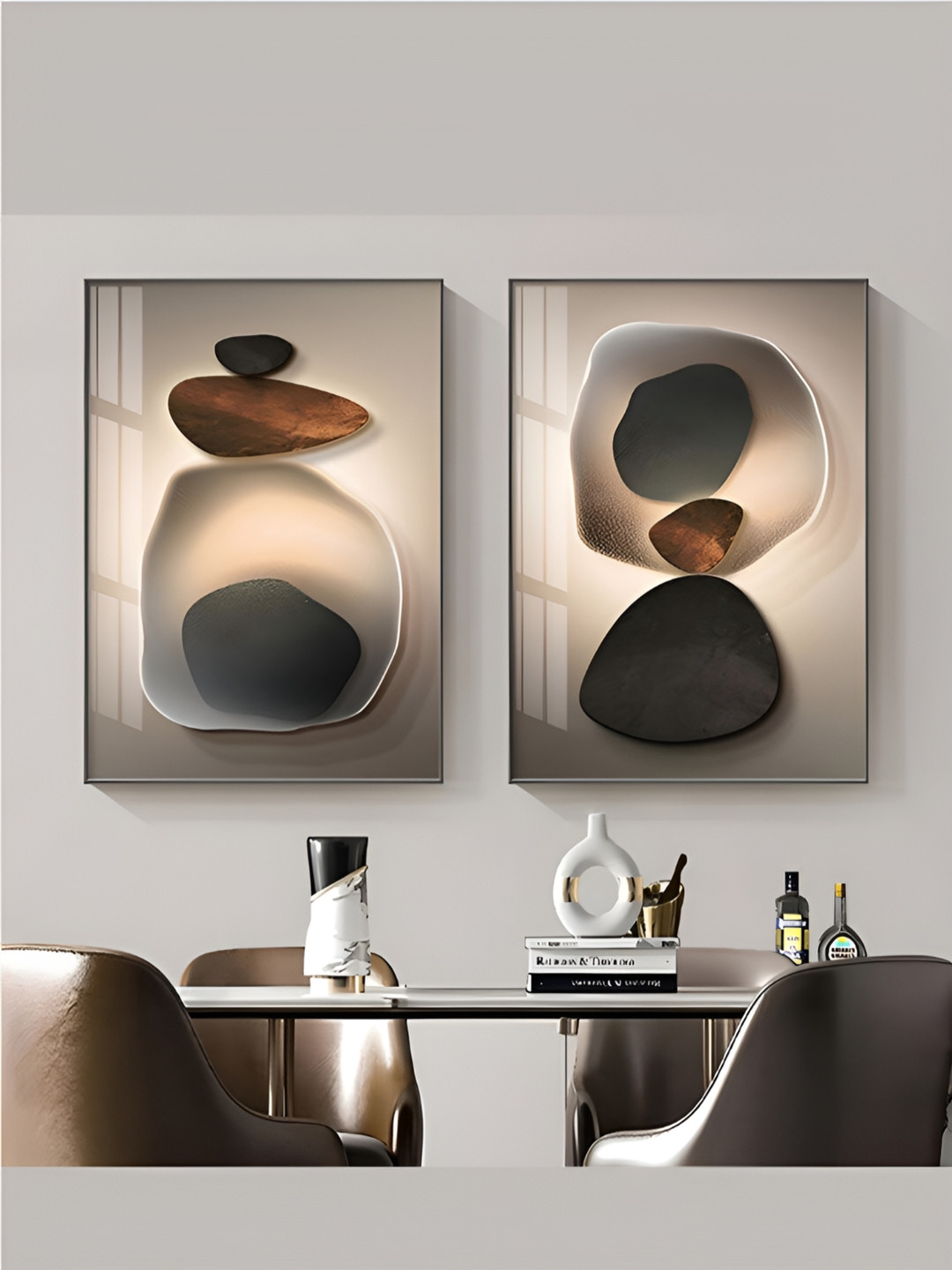 THE HANDMADE FLAIR Pebble Canvas 2 Pcs Wall Rectangle Paintings Wall Art - 44.8 x 30In