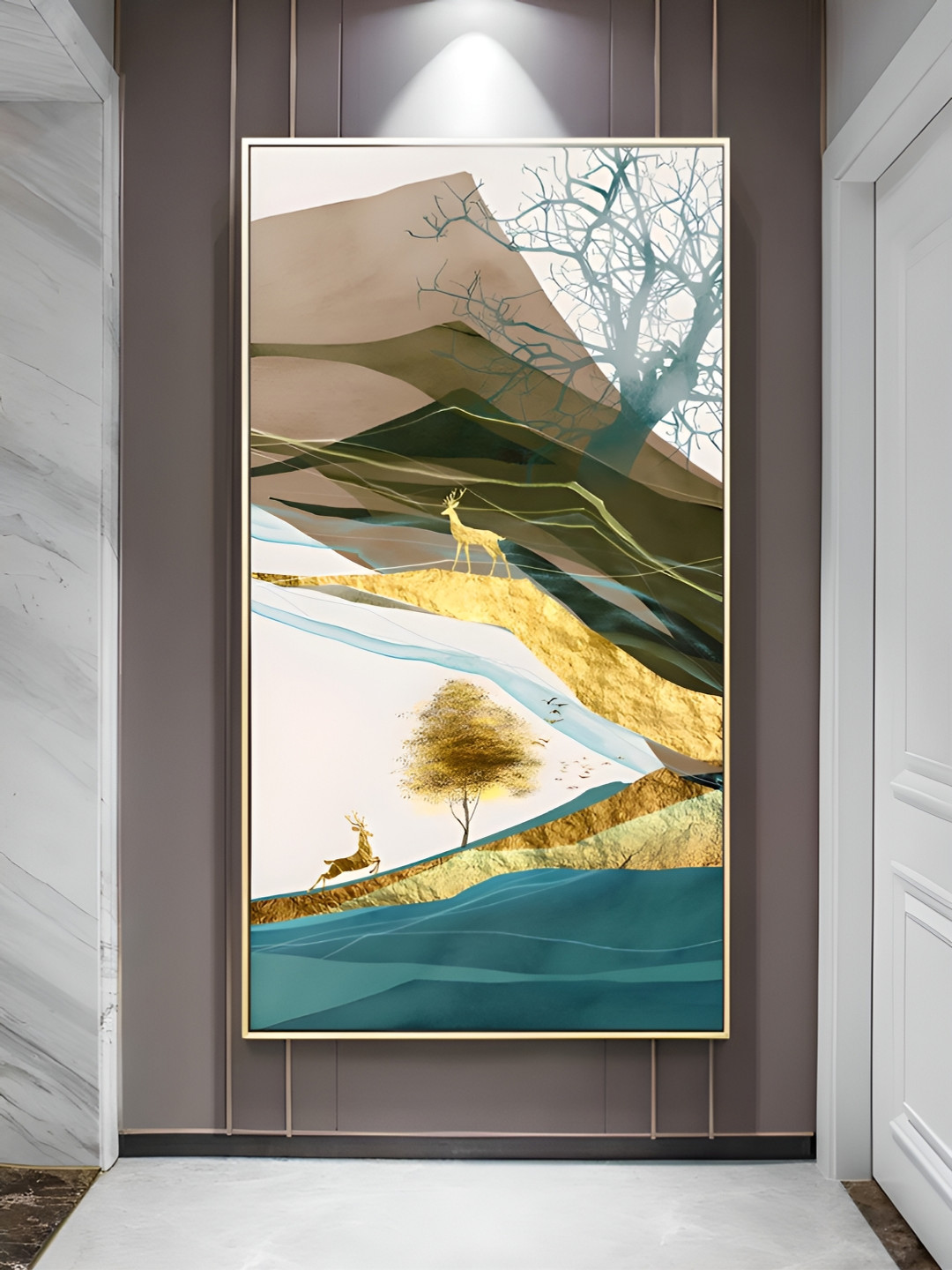 THE HANDMADE FLAIR White & Teal Wooden Painting Wall Art