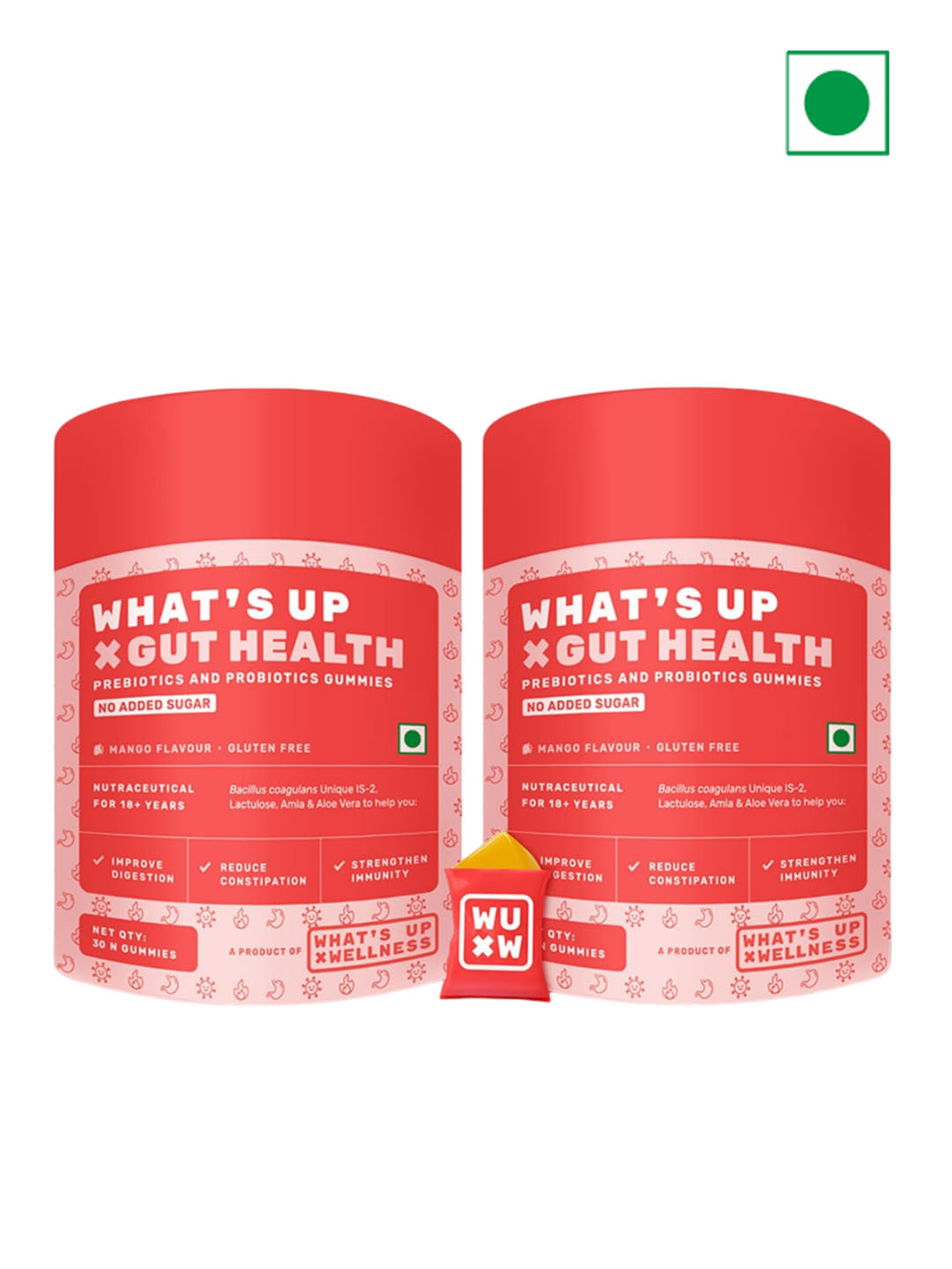 What's Up Wellness Set Of 2 Gut Health Gummies - 30 Gummies Each