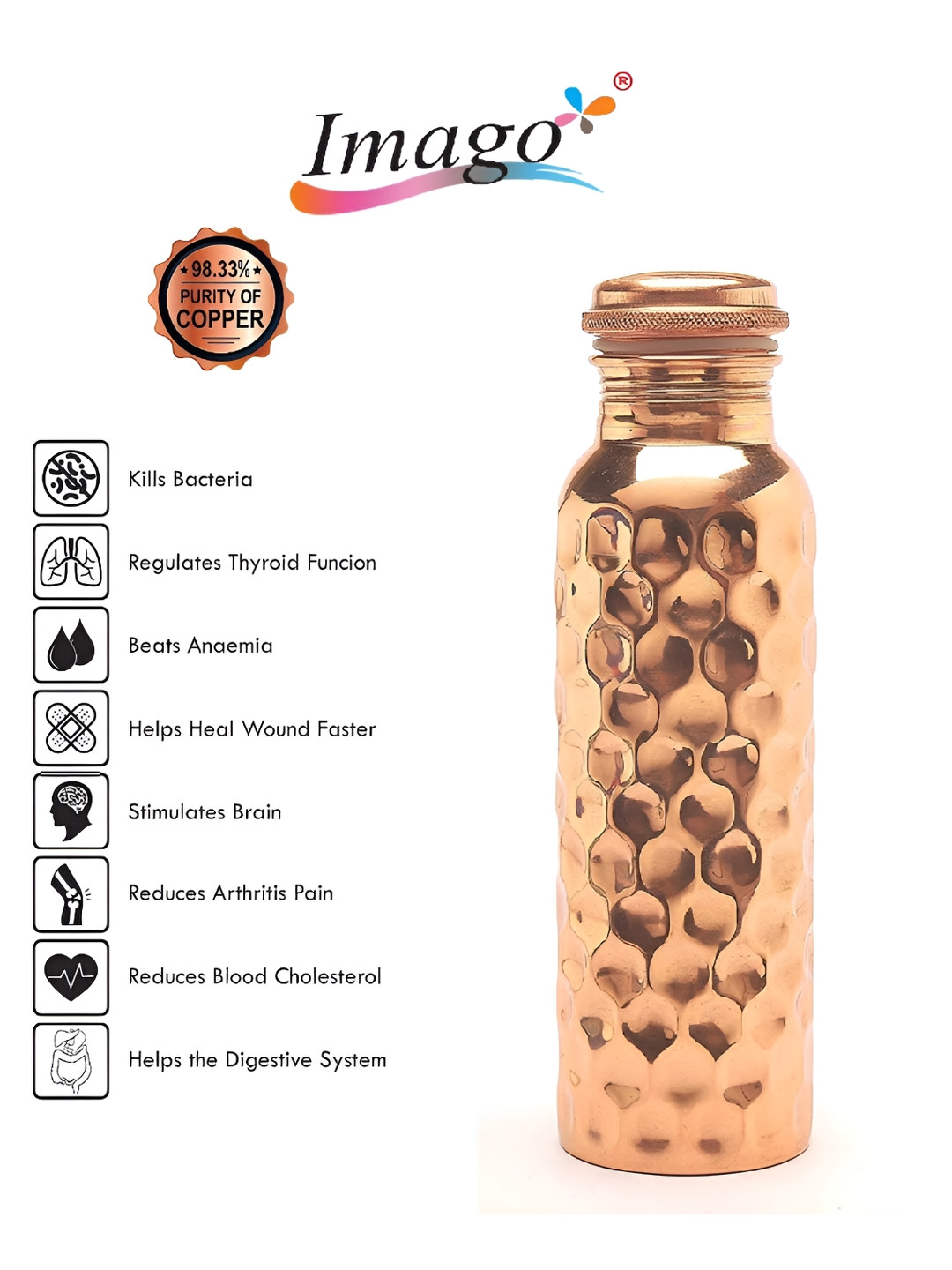 IMAGO Diamond2 Solid Copper Spill Proof 2 Piece Water Bottle - 1L