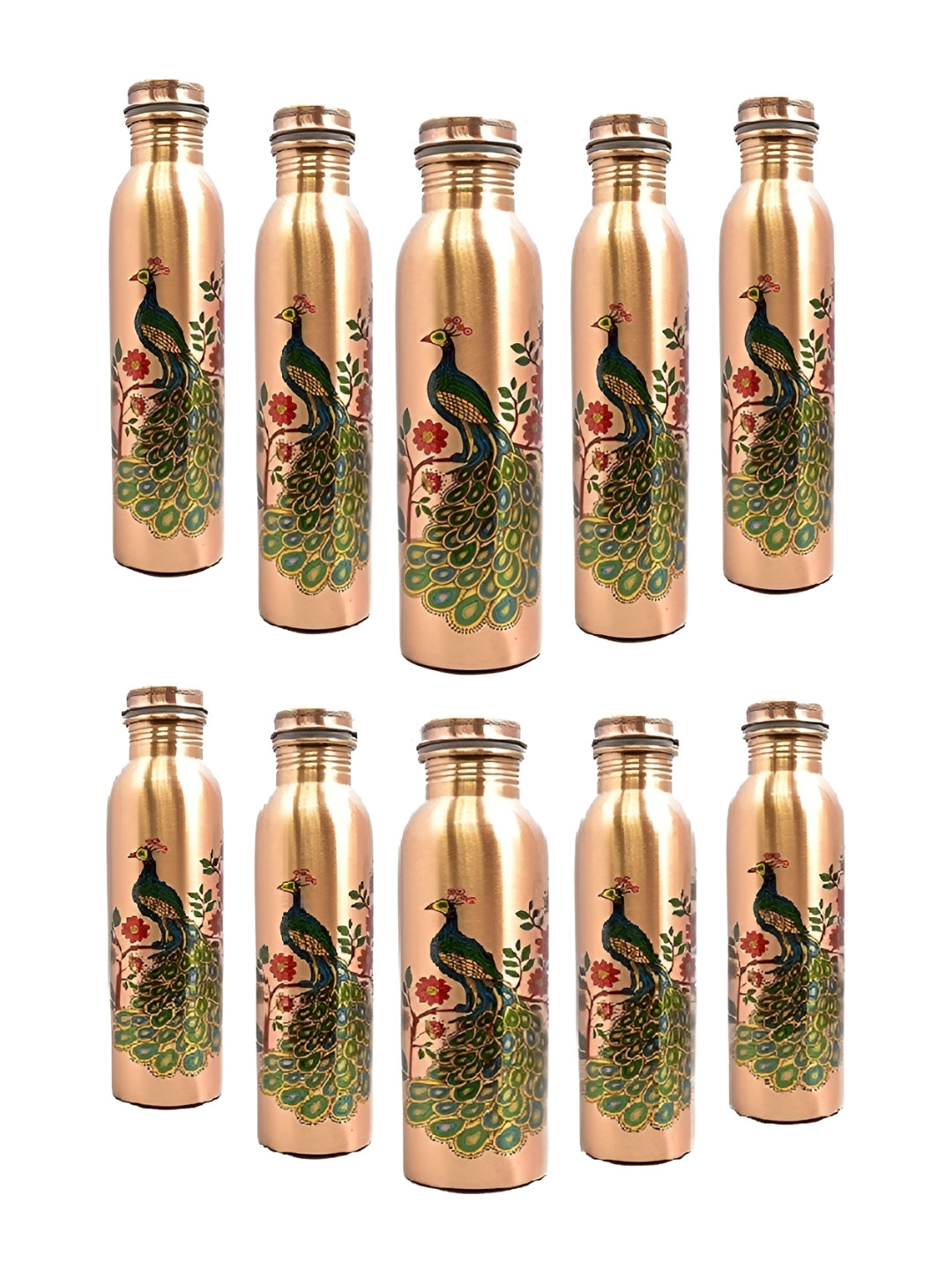 IMAGO Peacock10 Floral Copper Spill Proof 10 Piece Water Bottle - 1L