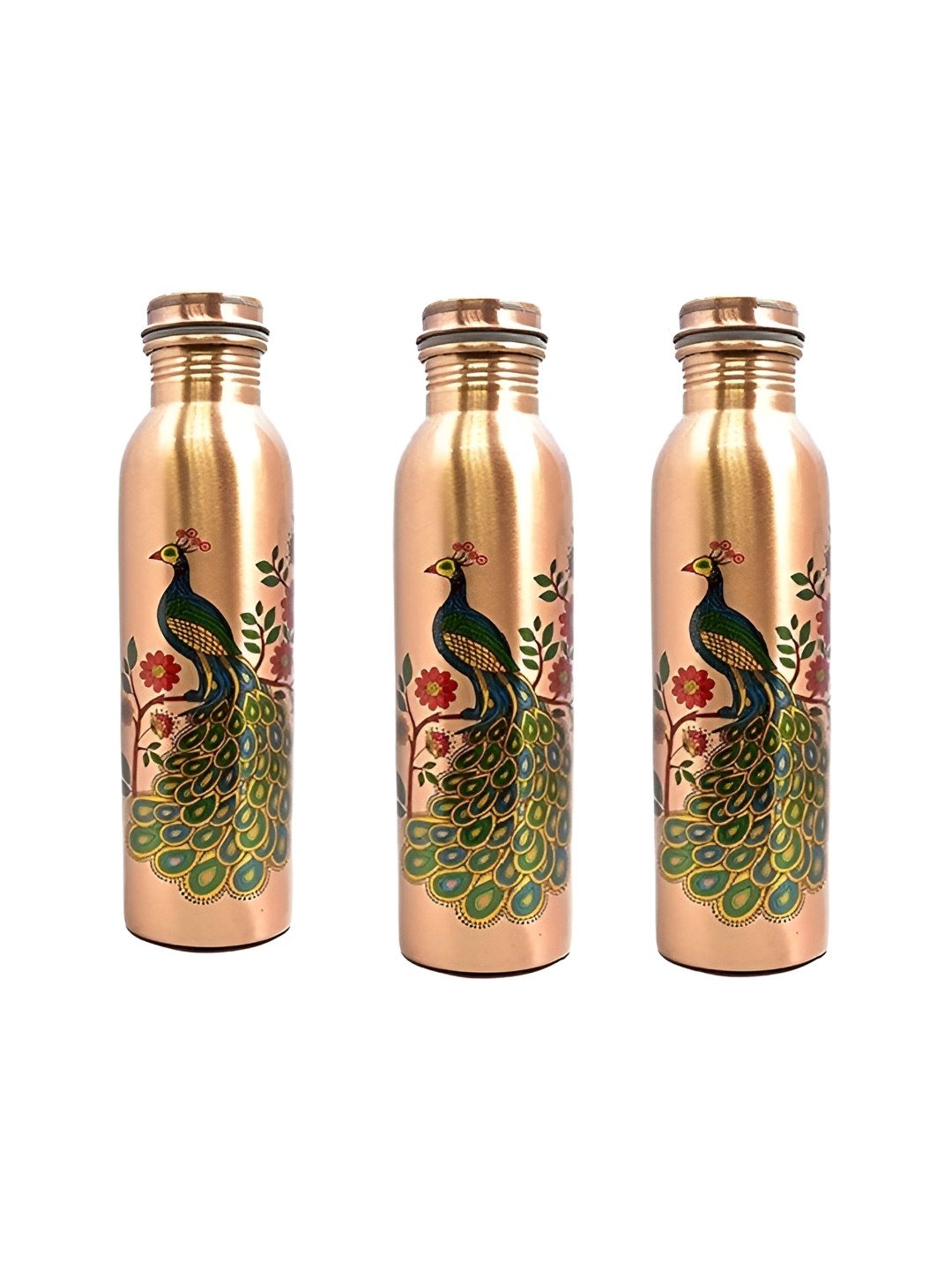 IMAGO Peacock3 Floral Copper Spill Proof 3 Piece Water Bottle - 1L