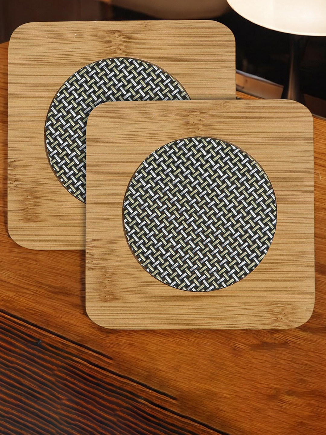 CASA-NEST Brown & Grey 2 Pieces Heating Insulation Resistant Square Bamboo Wooden Coasters