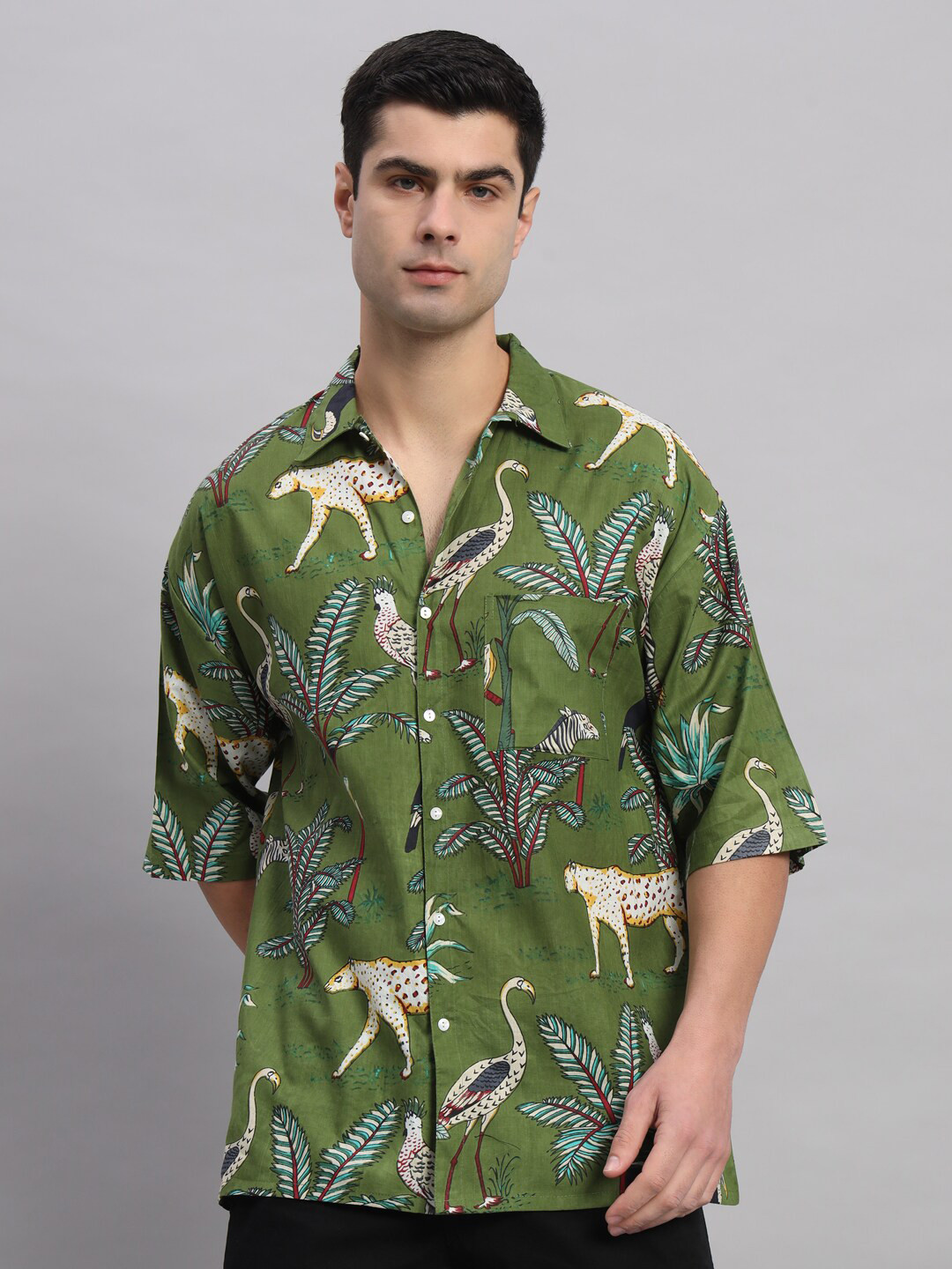 HANDICRAFT PALACE Comfort Floral Printed Spread Collar Pure Cotton Oversized Casual Shirts