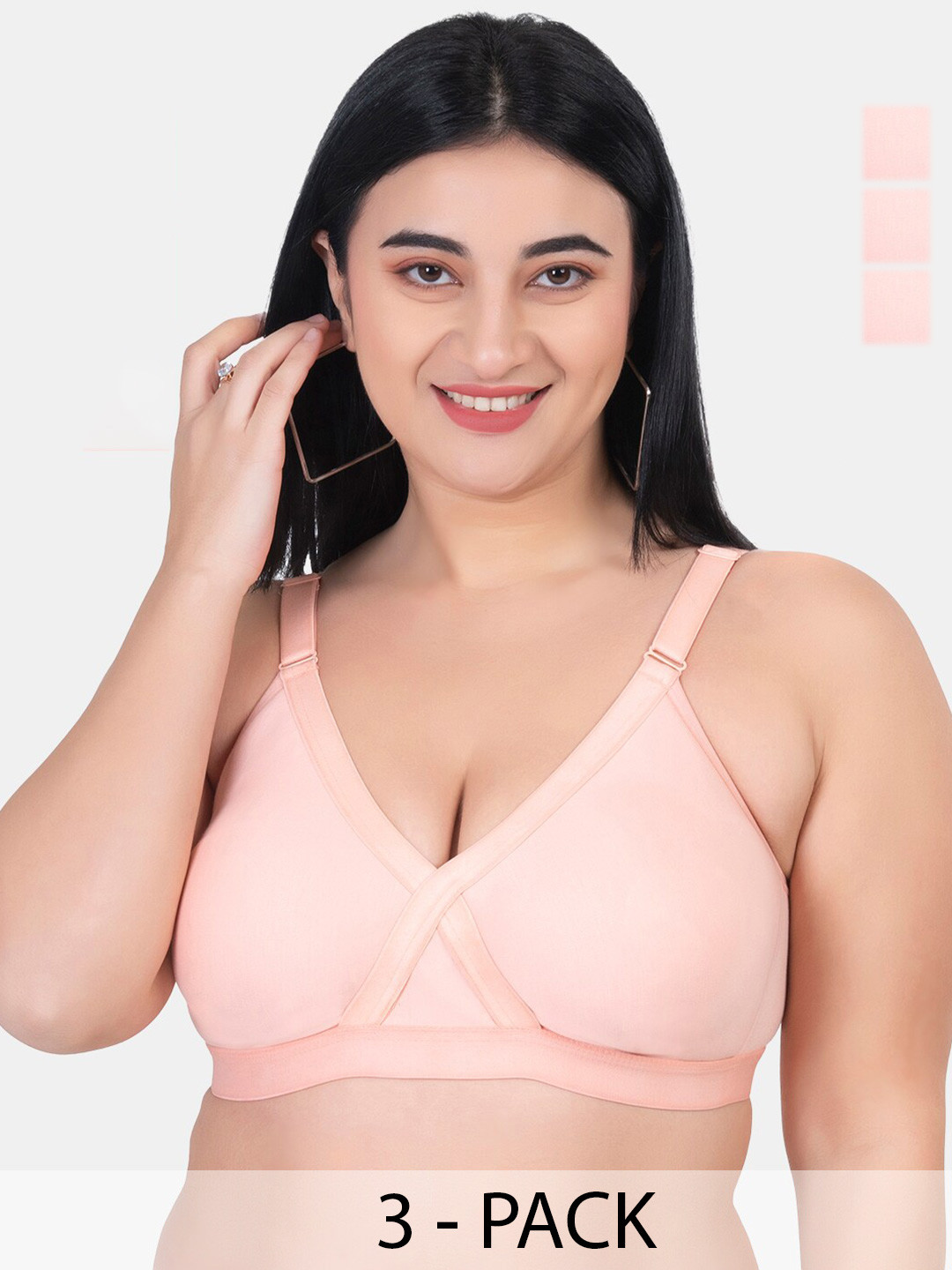 KOMLI Plus Size Pack Of 3 Full Coverage Cotton Everyday Bras With All Day Comfort