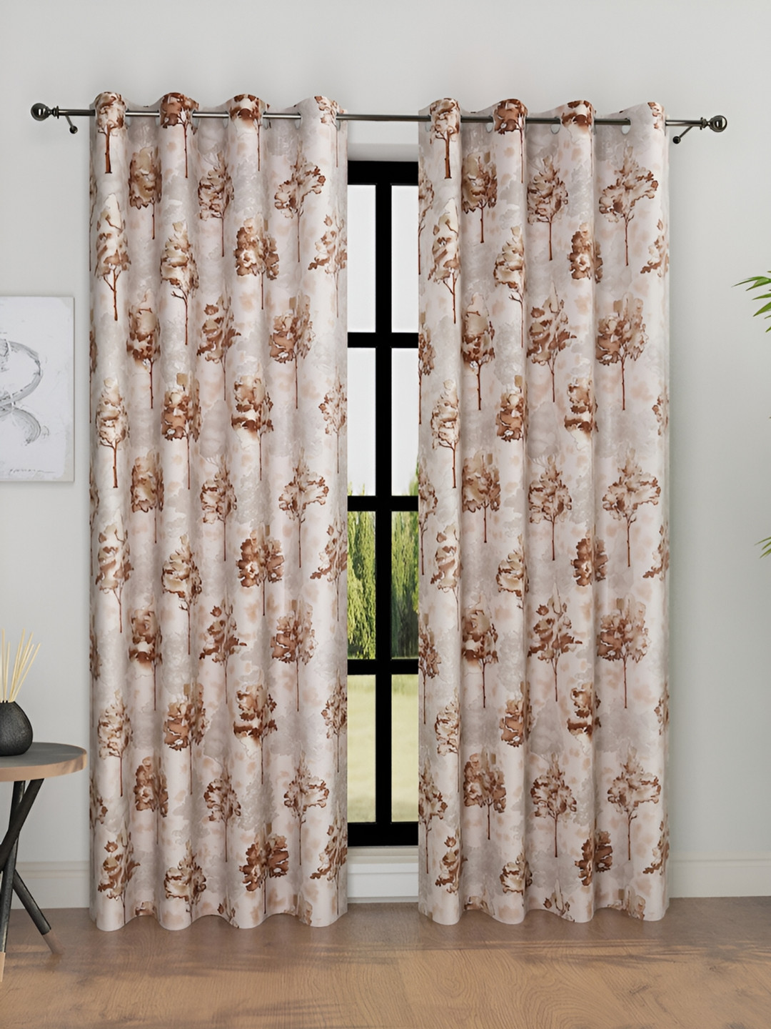 Aura Gold-Toned 2 Pcs Floral Room Darkening Long Door Curtain