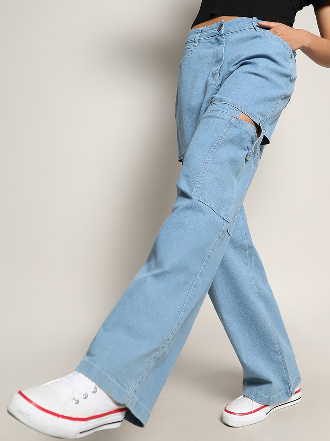 Campus Sutra Women Blue Smart Mid-Rise Clean Look Light Fade Stretchable Cutout Jeans