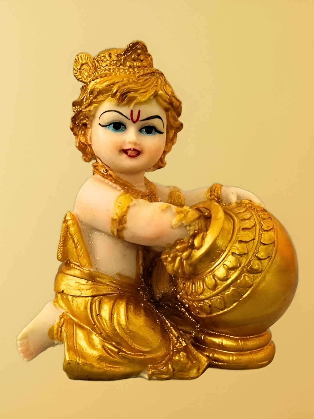 CraftVatika Krishna Laddu Gopal Brown Marble Matte Prayer Room Medium Showpiece - 5.5 Inches