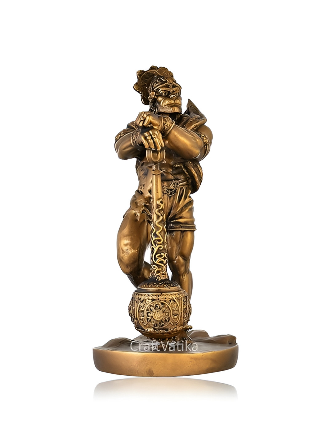 CraftVatika Bahubali Hanuman Gold Stone Natural Prayer Room Small Showpiece - 3 Inches